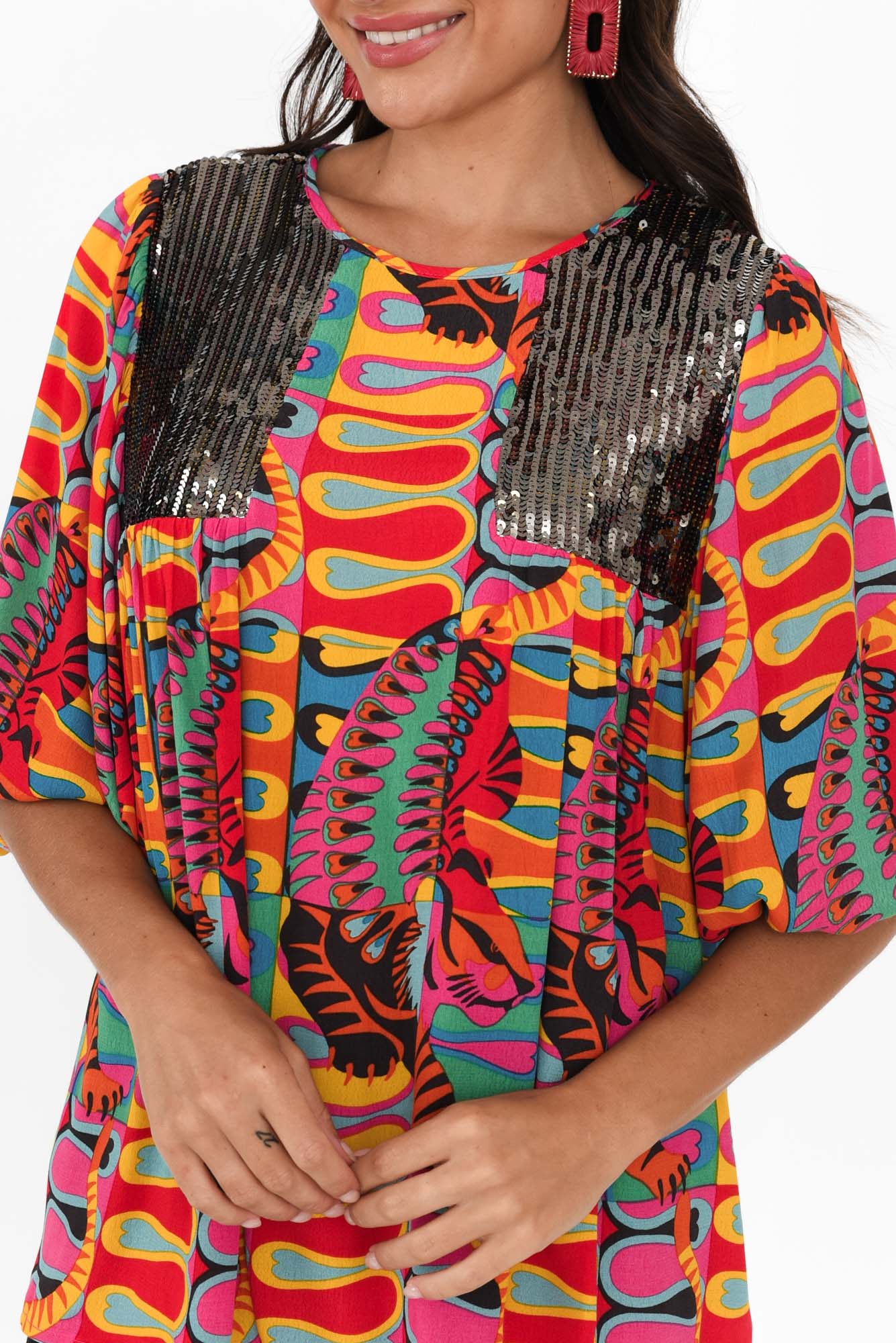 Lady Godiva Pink Abstract Sequin Blouse