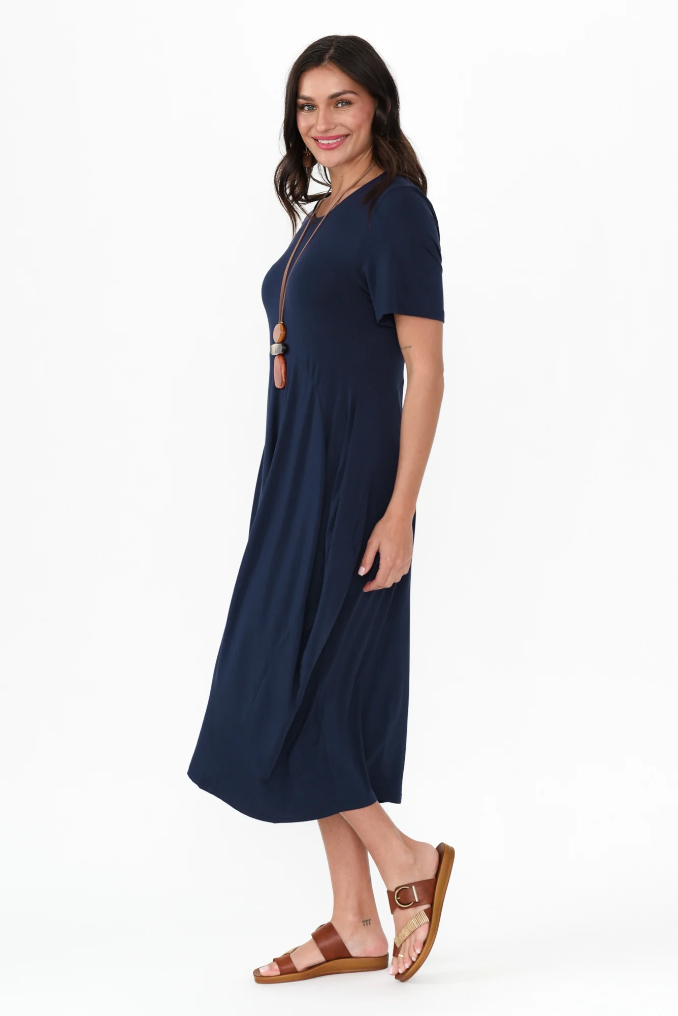 Glenda Navy Short Sleeve Crescent Dress