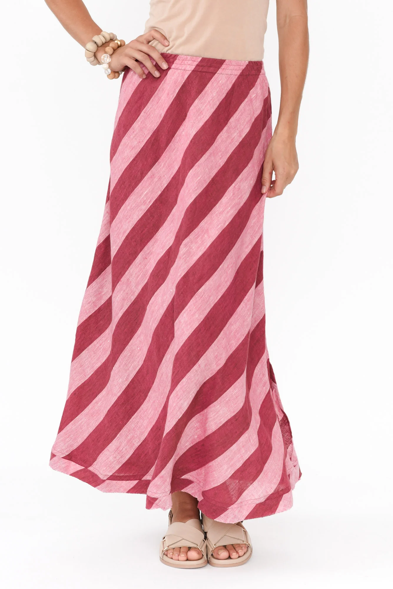 Sicily Burgundy Stripe Linen Skirt