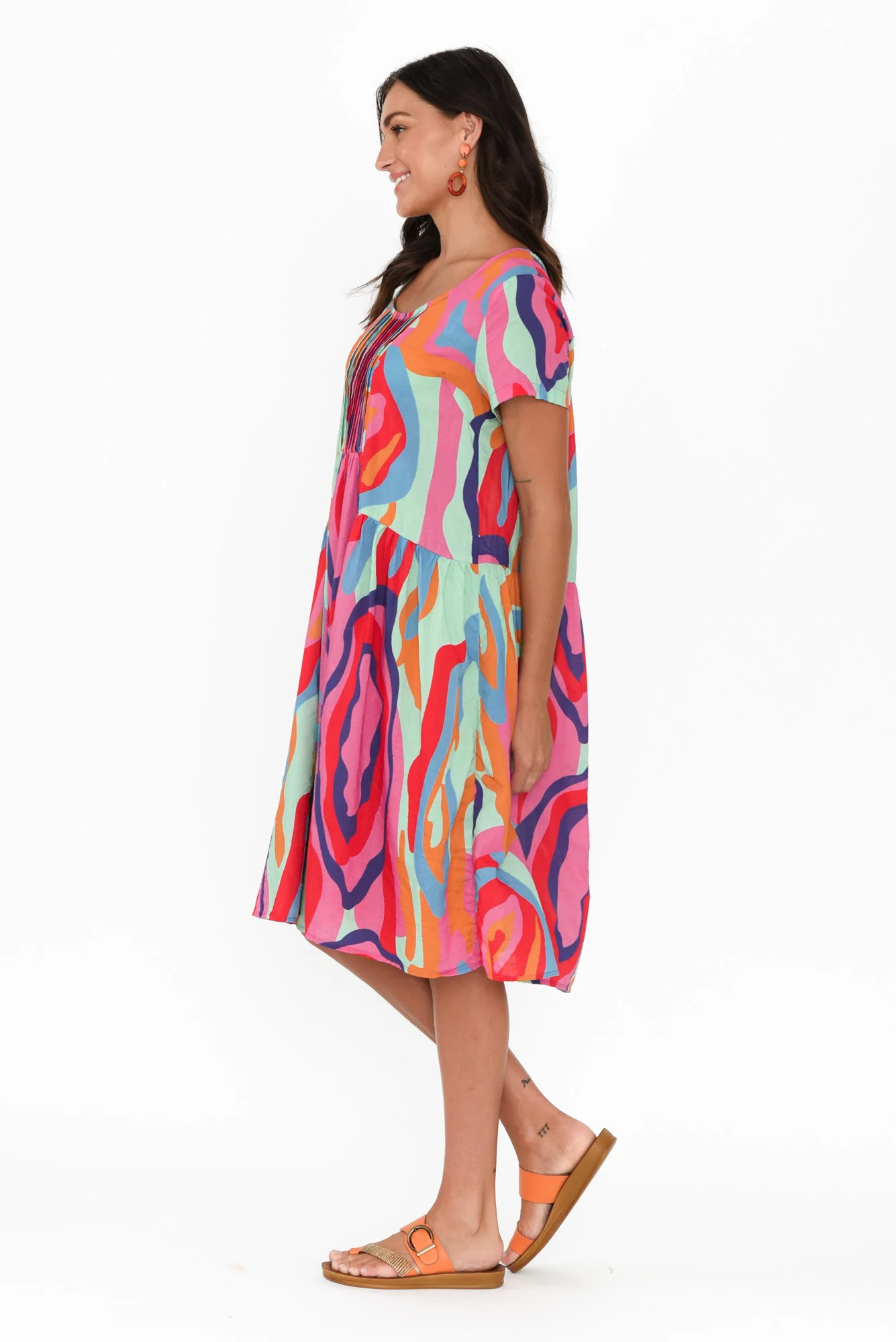 Hanoi Pink Swirl Cotton Blend Dress