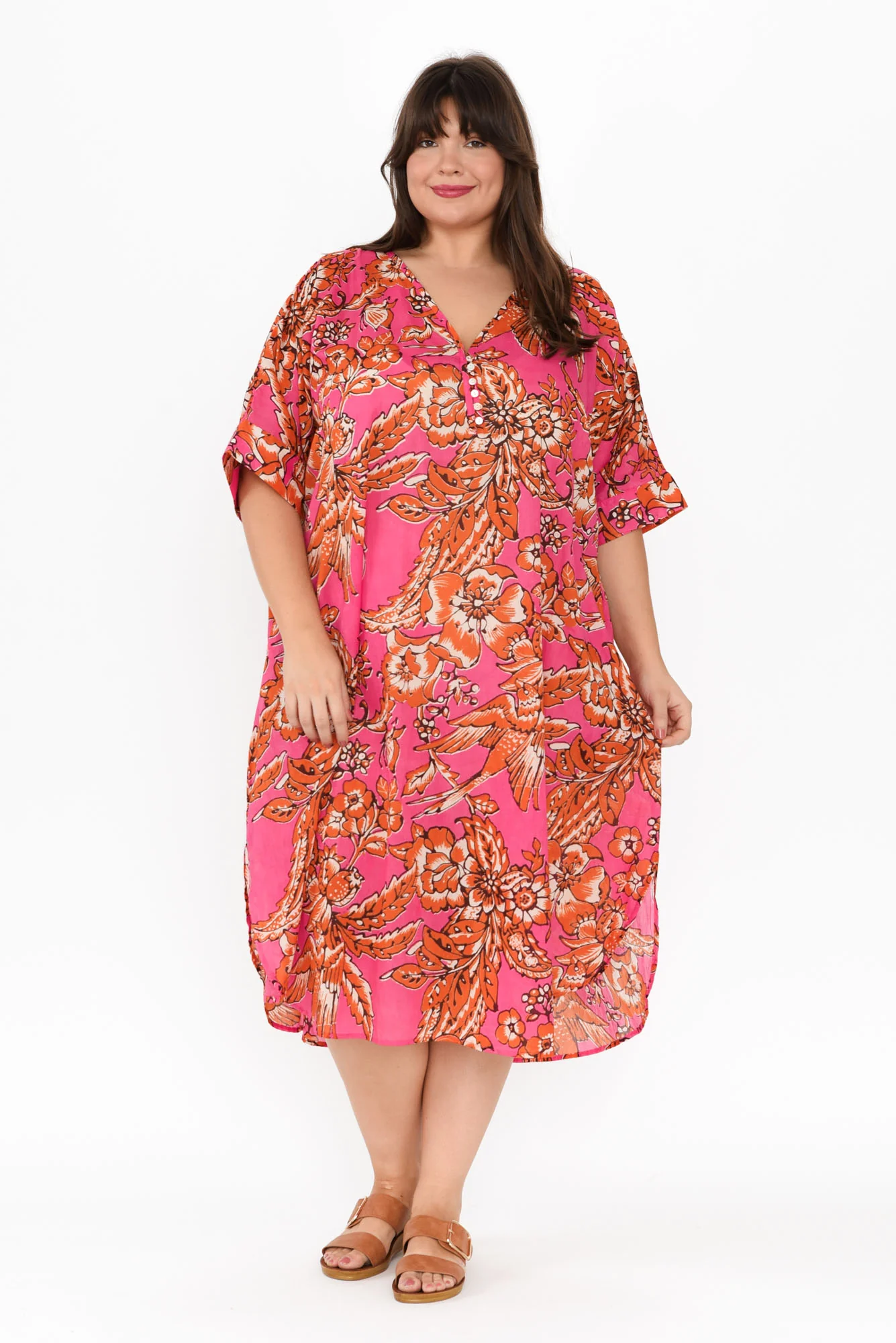 Tella Orange Garden Cotton Kaftan