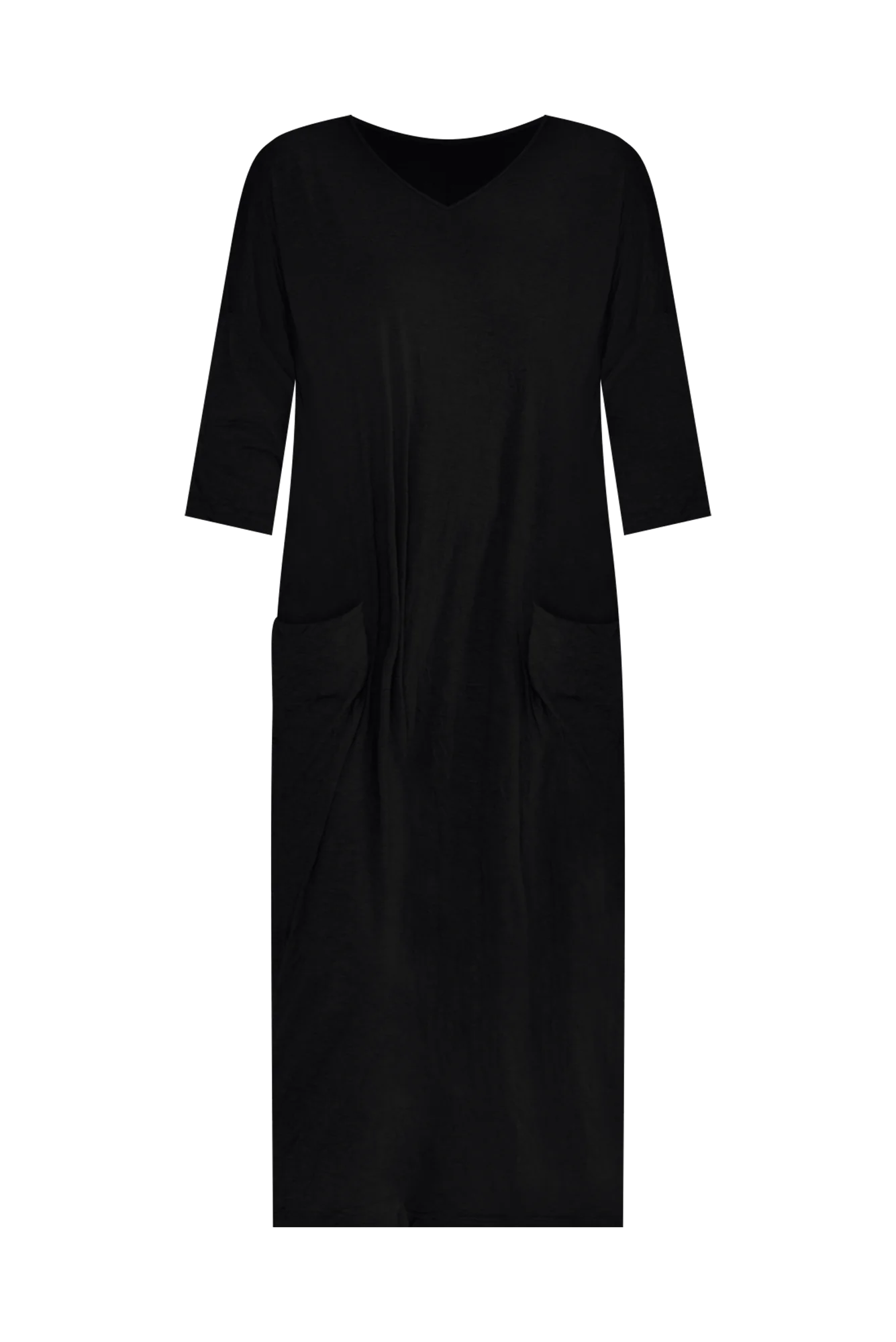 Travel Black Crinkle Cotton Sleeved Maxi Dress