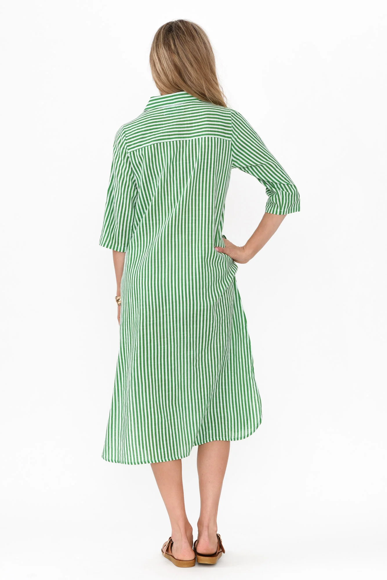 Tricia Green Stripe Cotton Shirt Dress