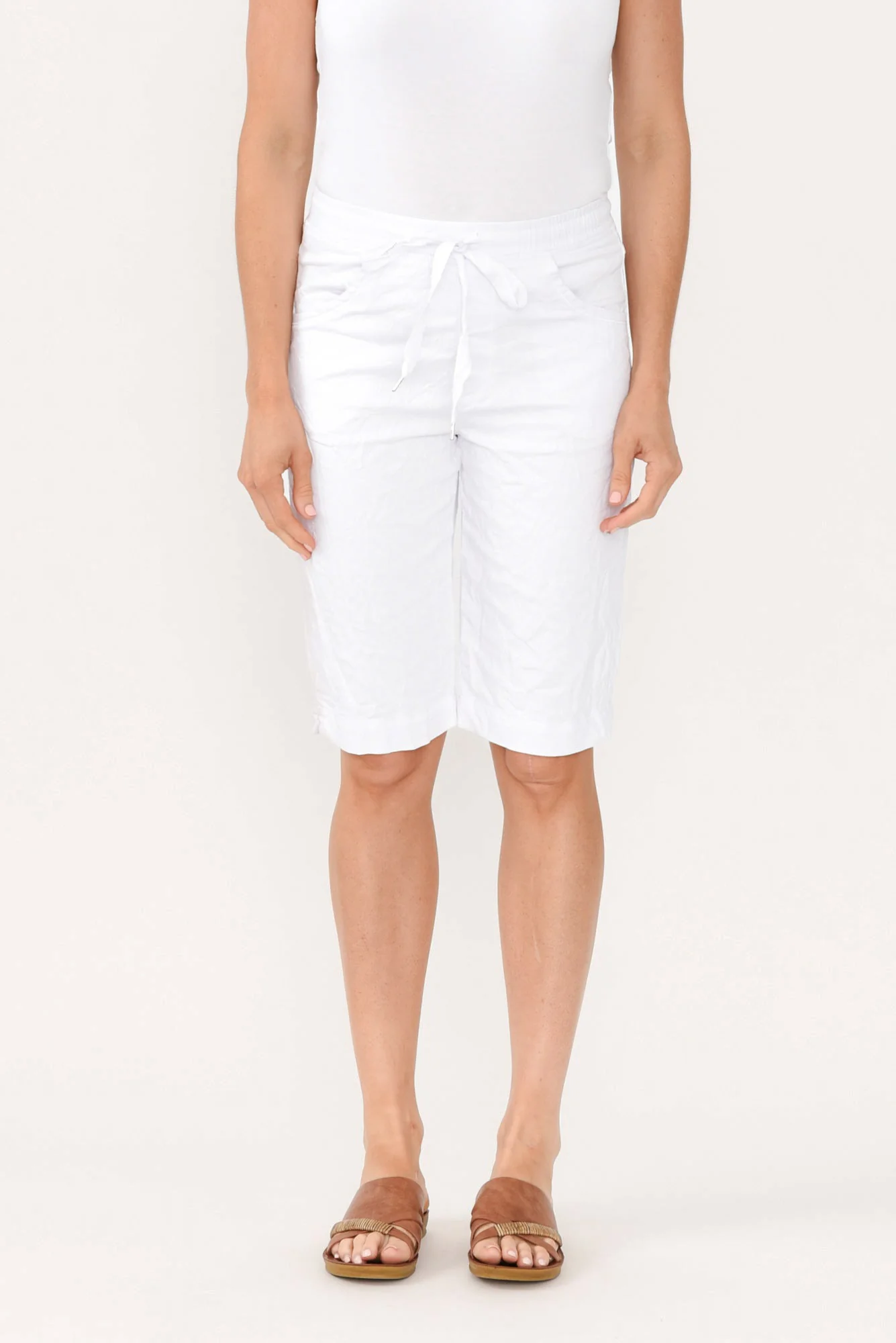 Asha White Cotton Blend Drawstring Shorts