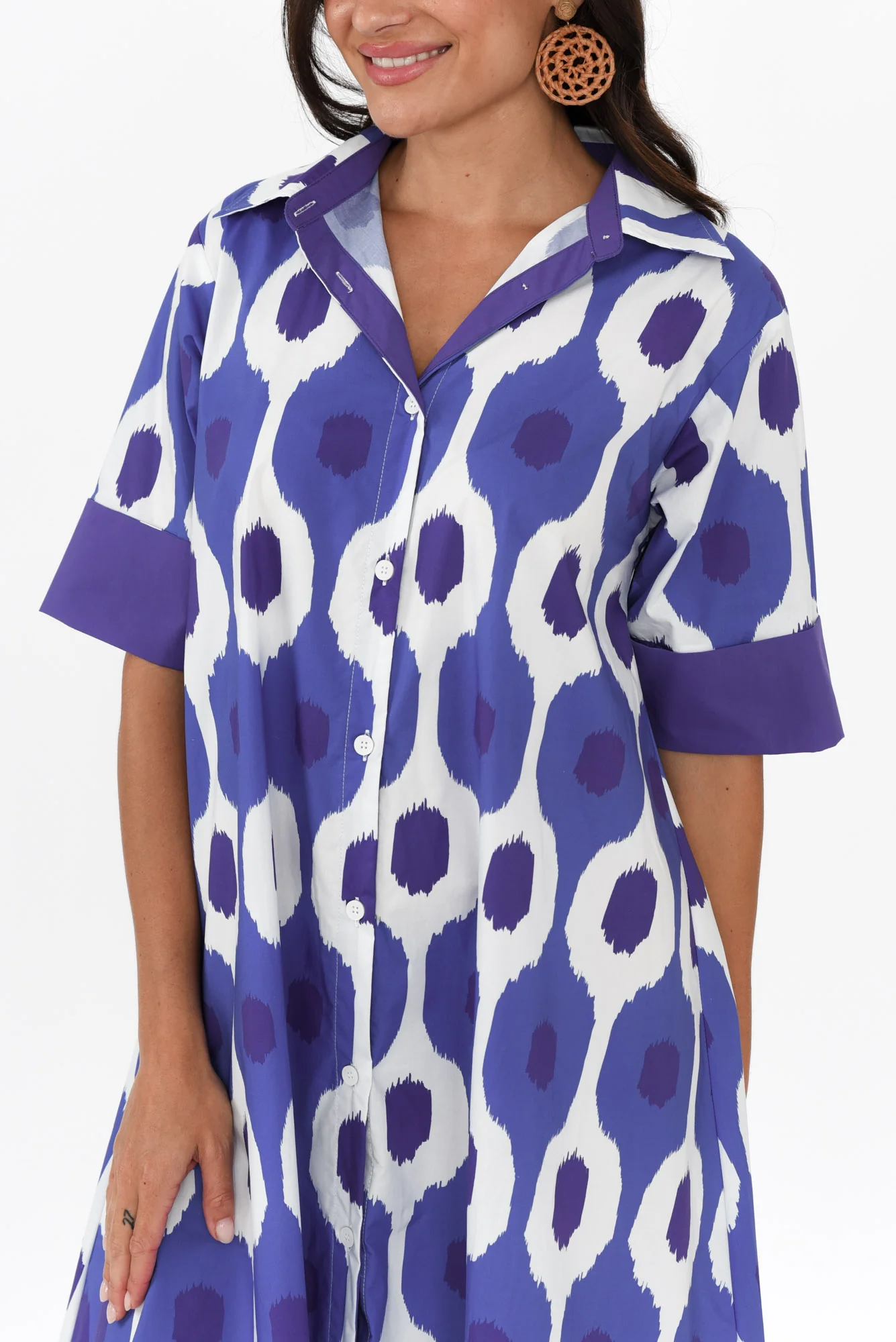 Cardiff Blue Abstract Spot Cotton Poplin Dress