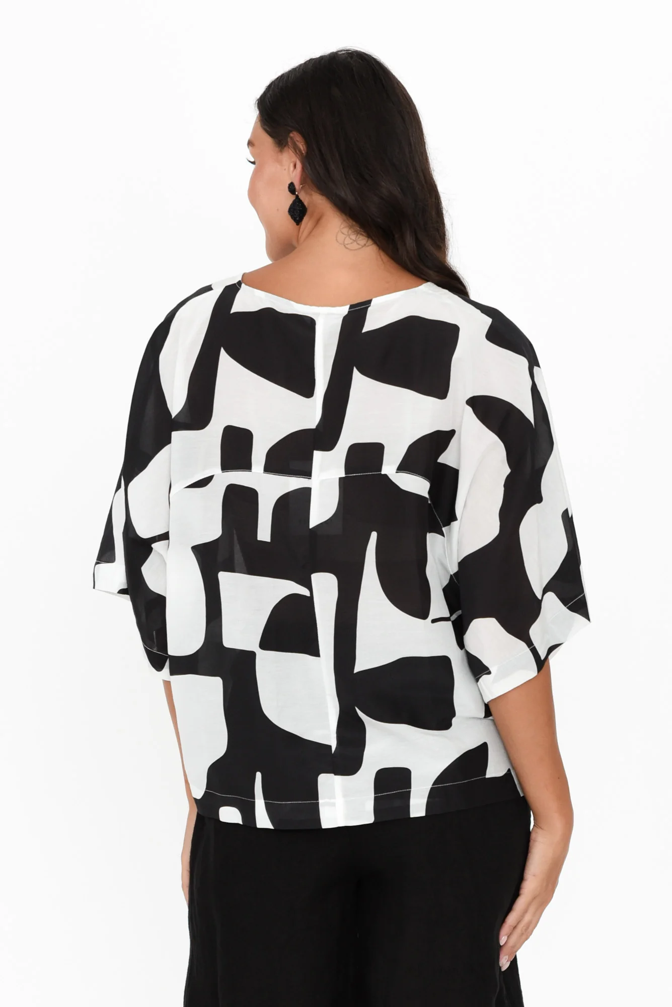 Baley Black Abstract Cotton Silk Top