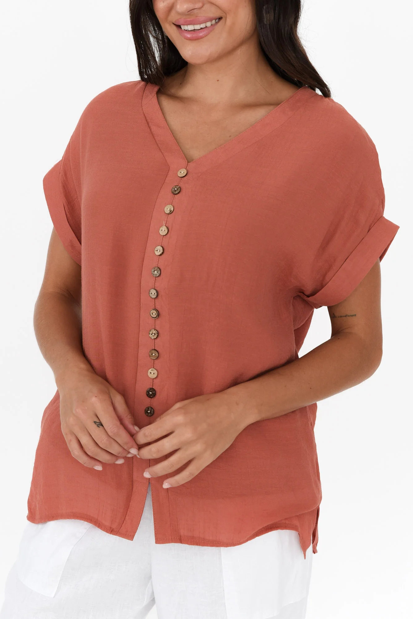 Miray Rust Button Top