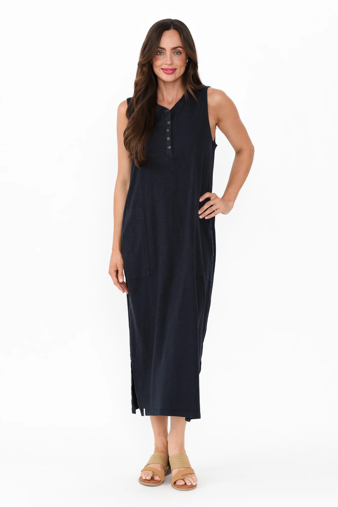Elysian Navy Cotton Pocket Dress