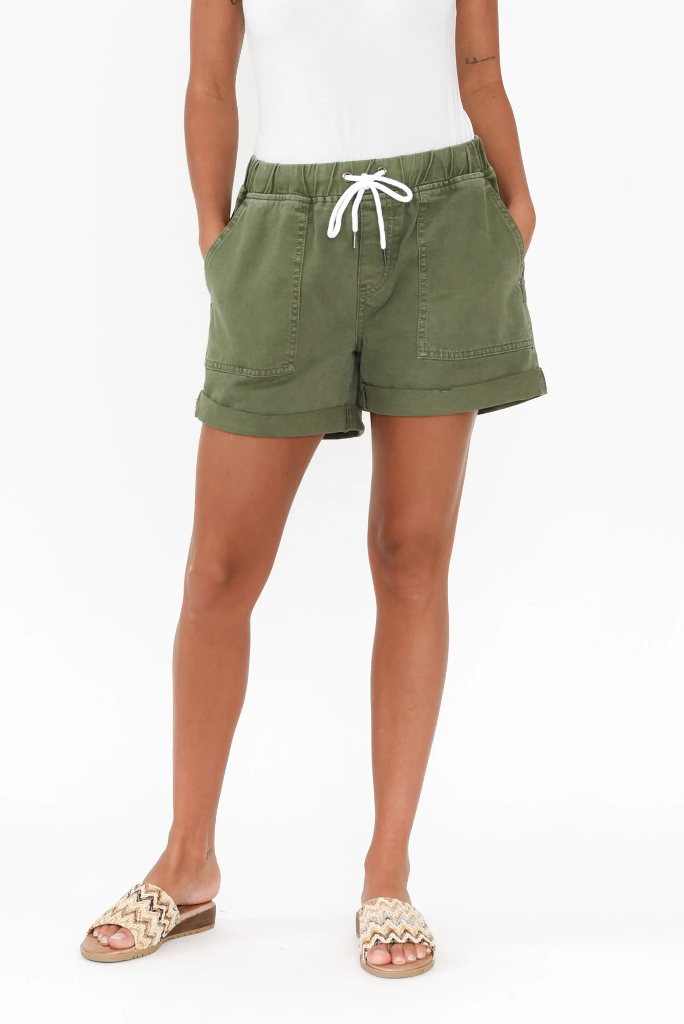 Emma Khaki Denim Relaxed Shorts