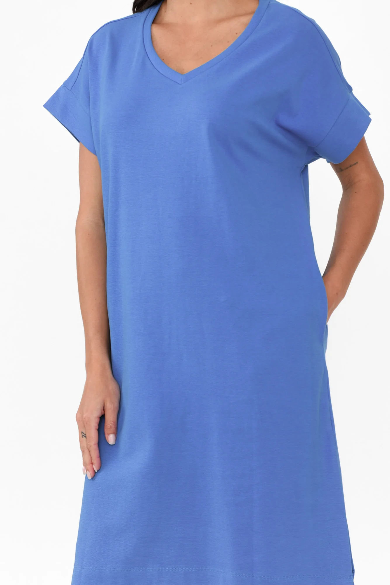 Elise Blue V Neck T-Shirt Dress
