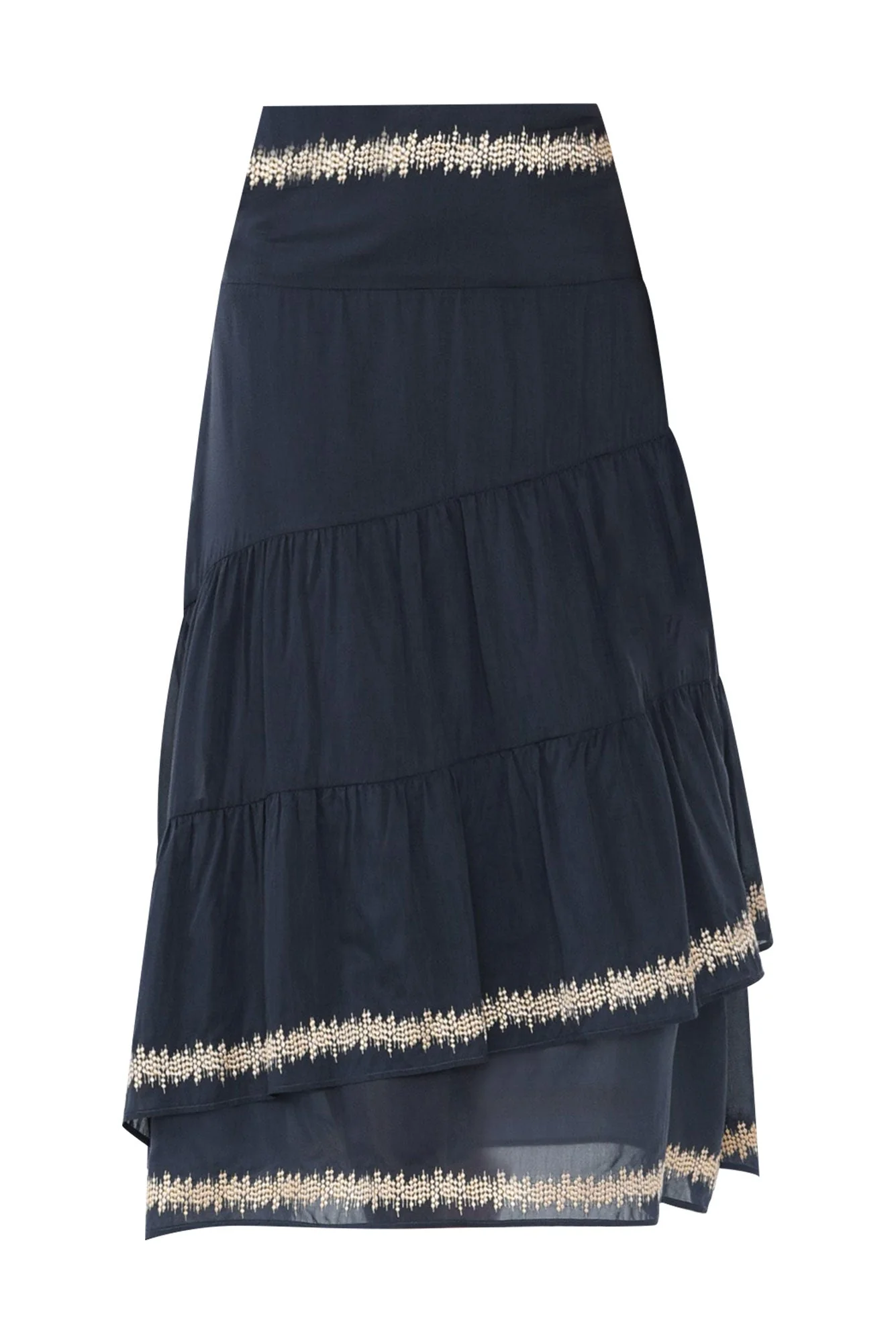 Mustique Ink Cotton Silk Tiered Skirt
