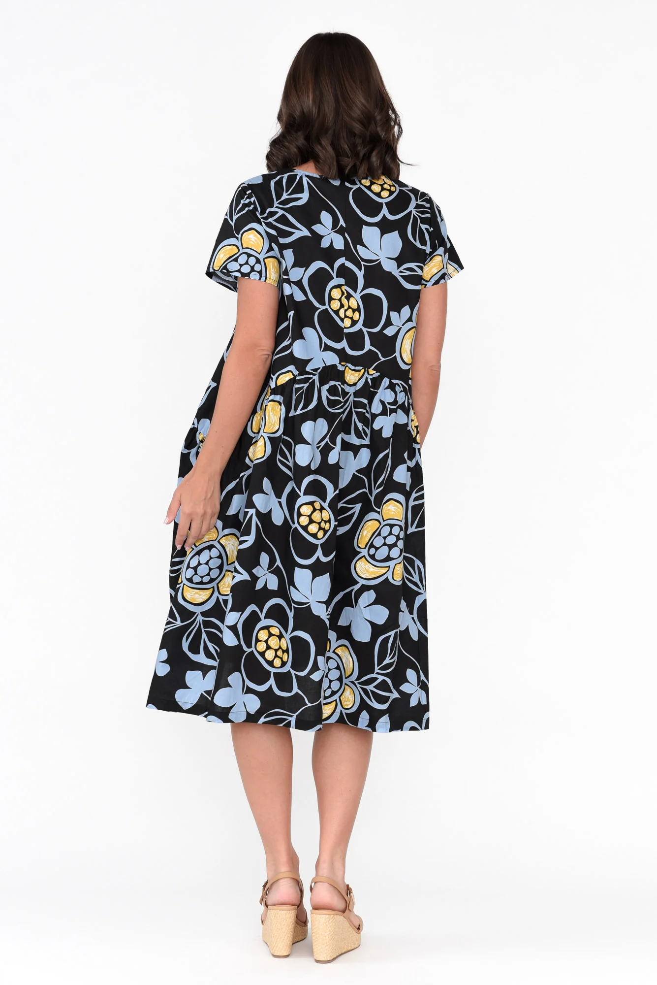 Fernanda Black Daisy Cotton Dress