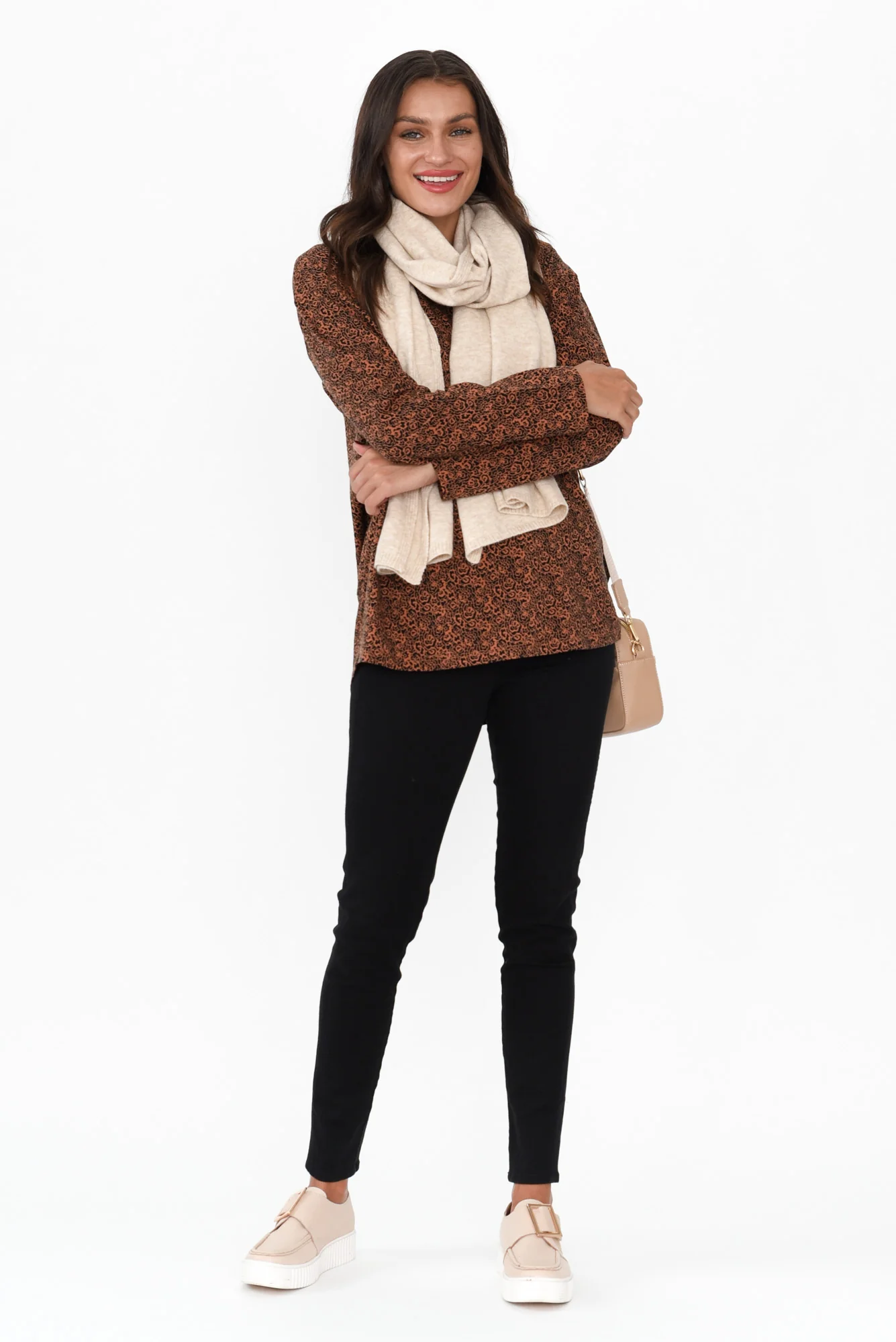 Moya Rust Abstract Cotton Hi Lo Top