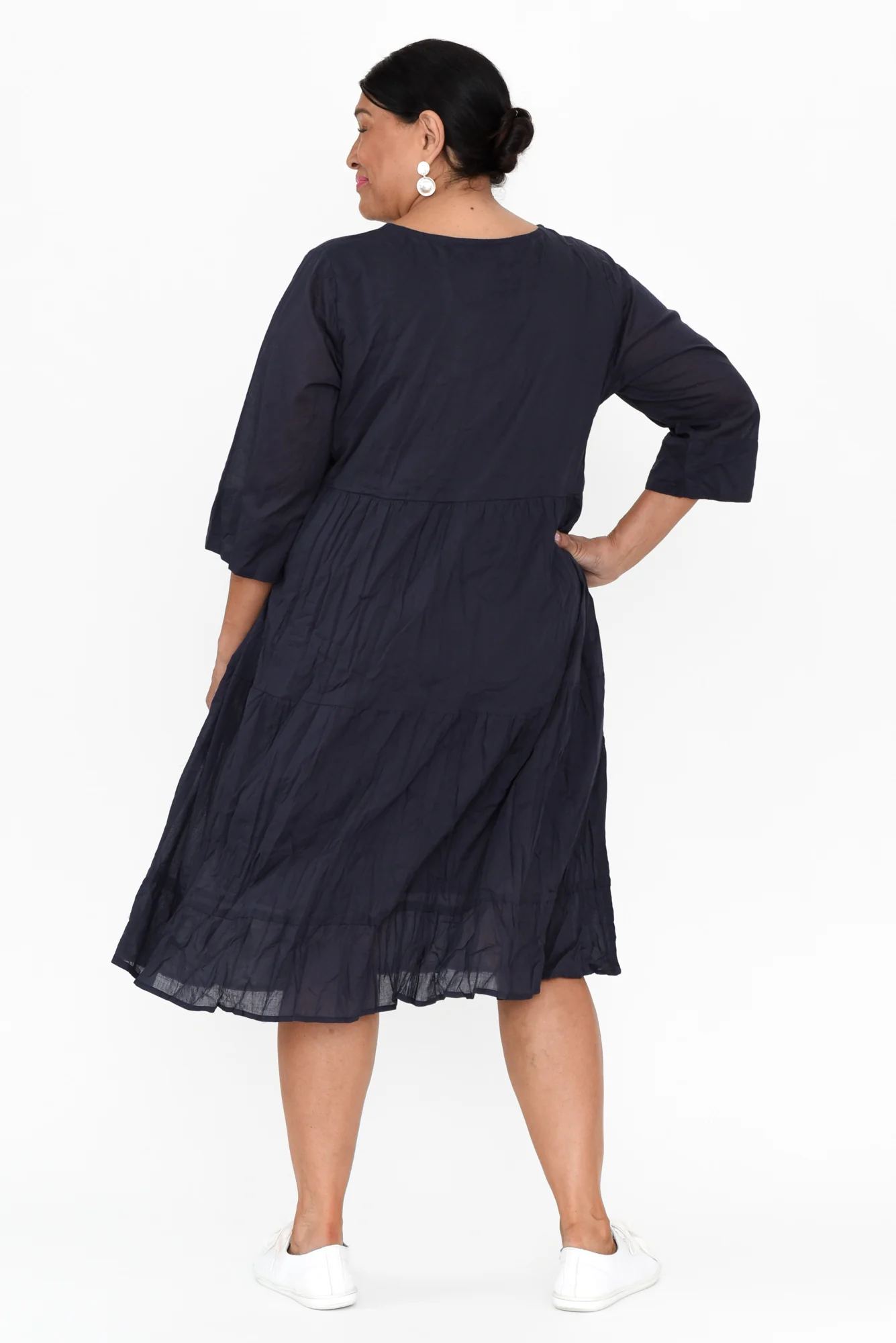 Milana Navy Crinkle Cotton Dress