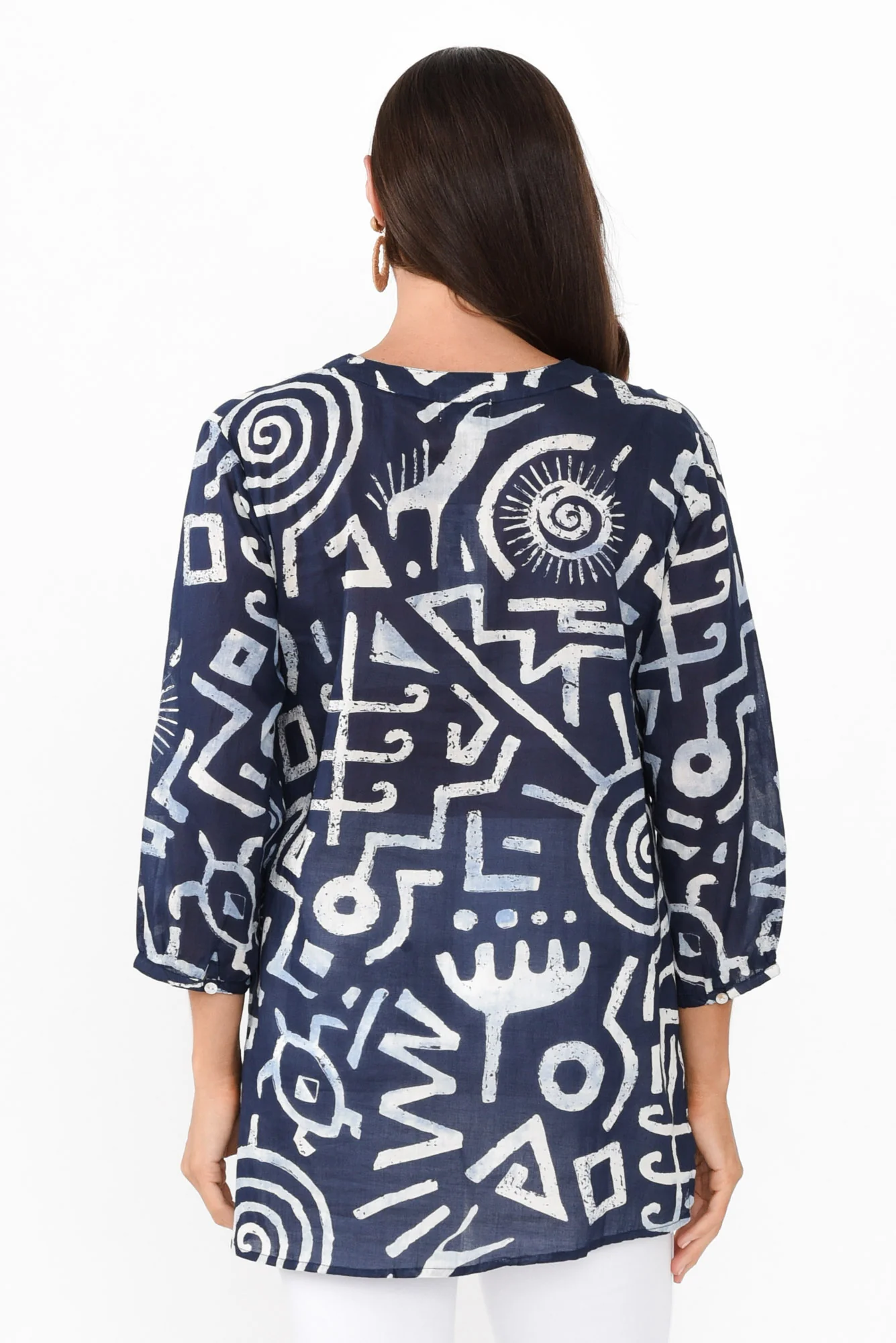 Clara Blue Geo Cotton Button Top