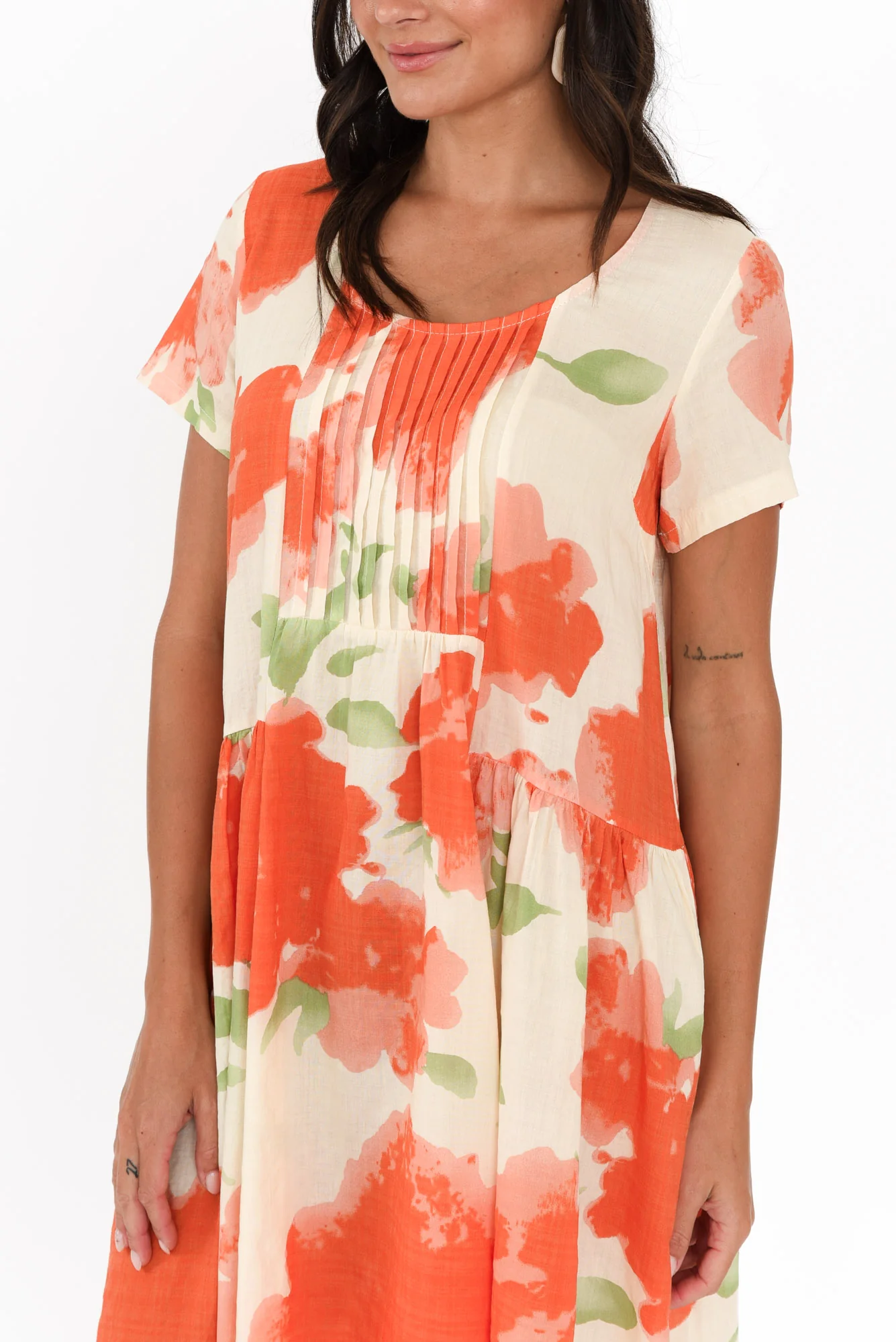 Hanoi Orange Floral Cotton Blend Dress