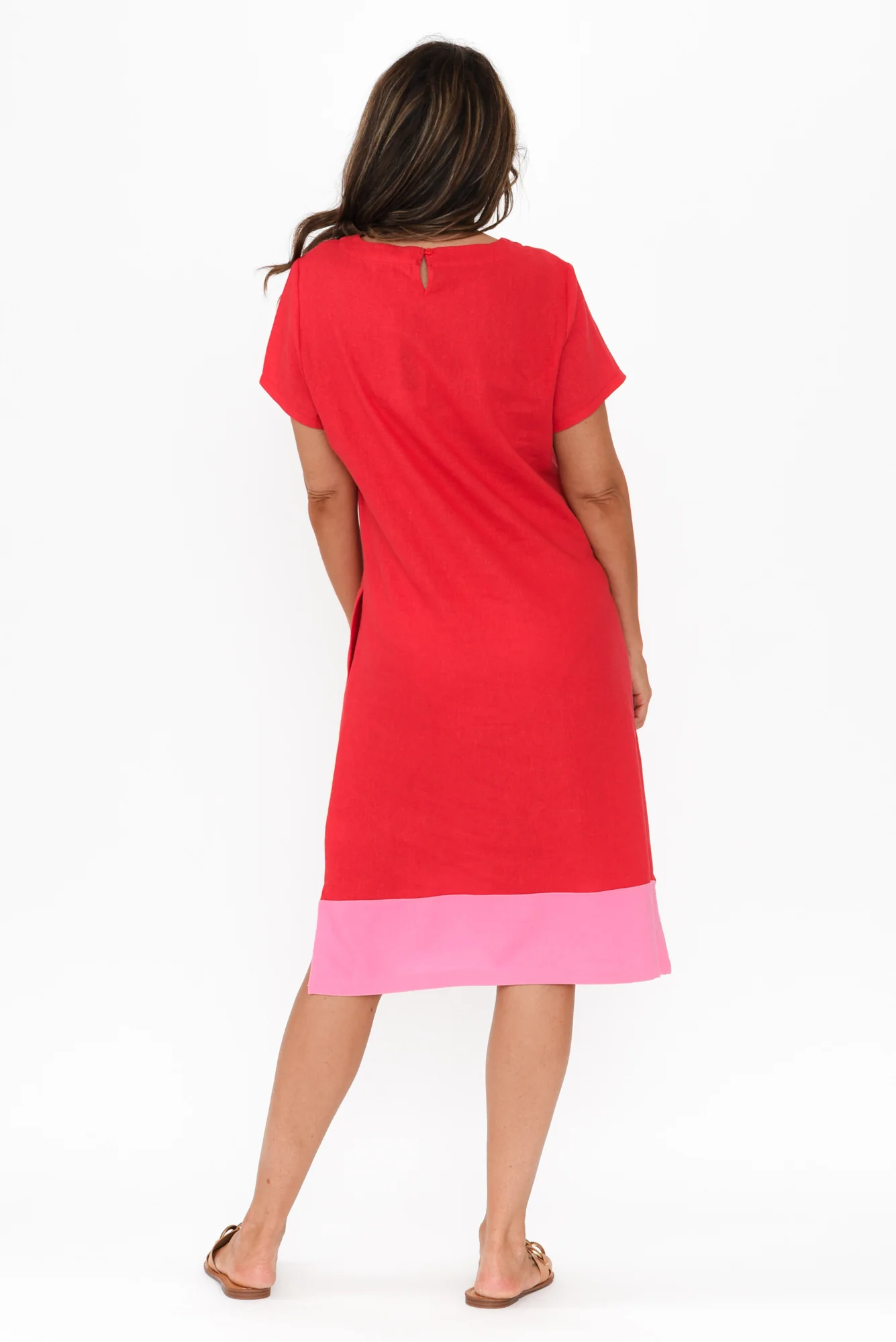 Elwood Red Splice Linen Blend Dress
