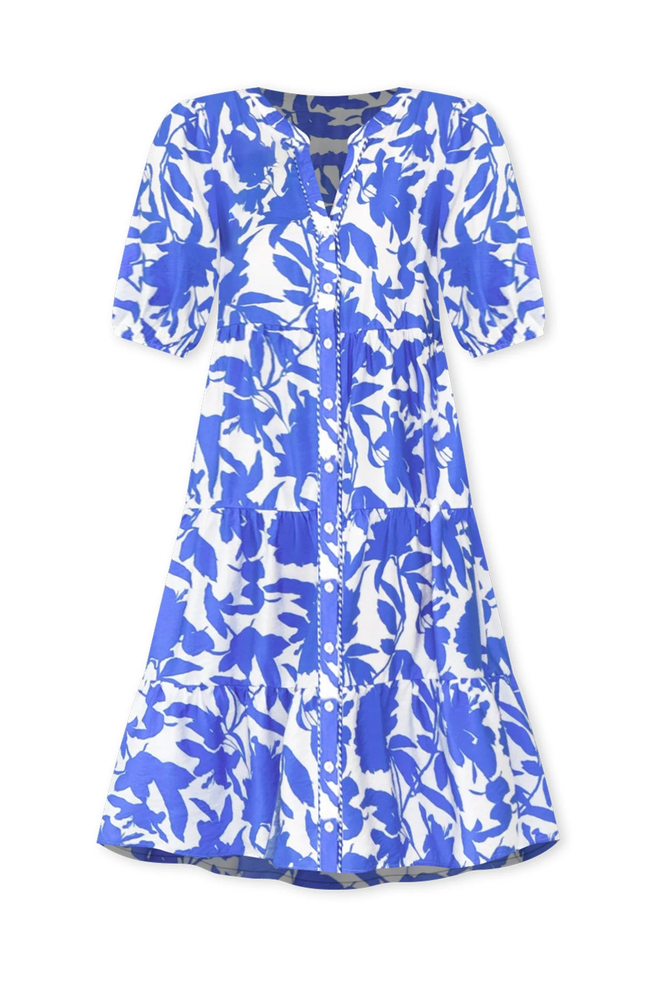 Florida Blue Floral Tiered Dress