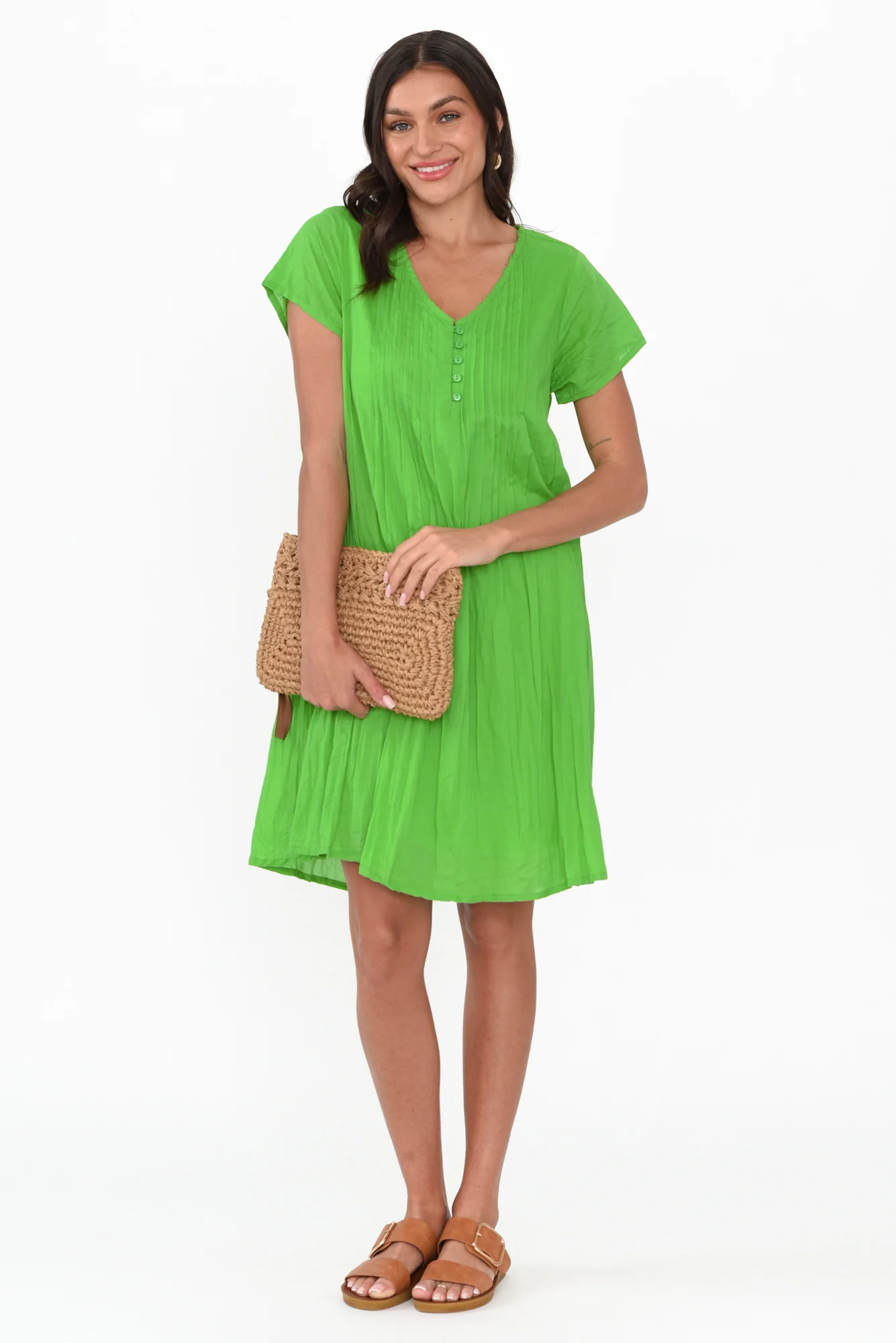 Sabina Lime Crinkle Cotton Dress