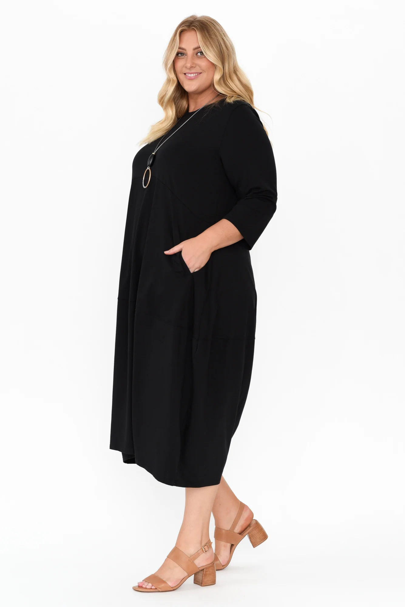 Marlyn Black Cotton Blend Balloon Dress