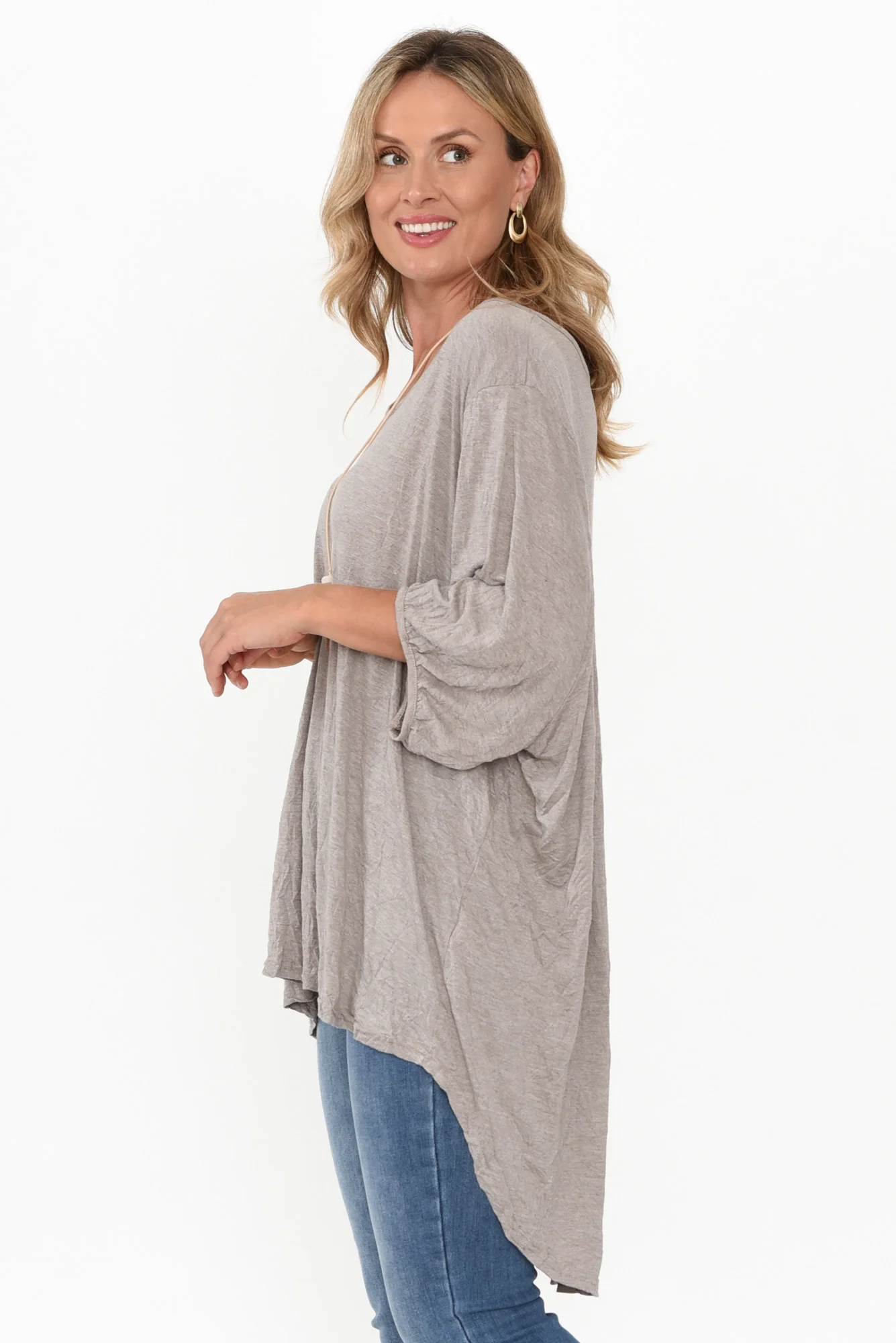 Agnes Oat Crinkle Cotton Hi Lo Top