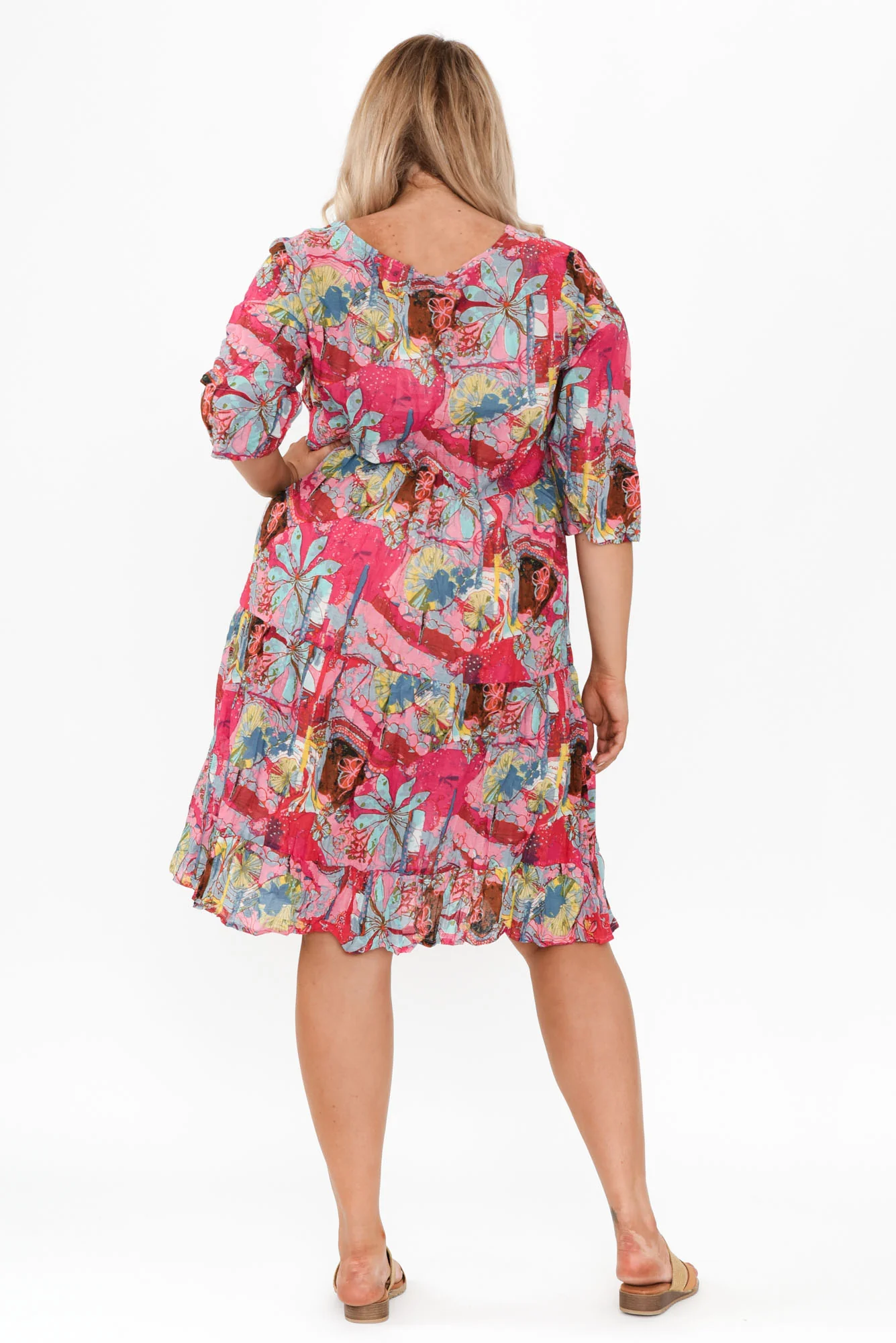 Milana Pink Mosaic Crinkle Cotton Dress