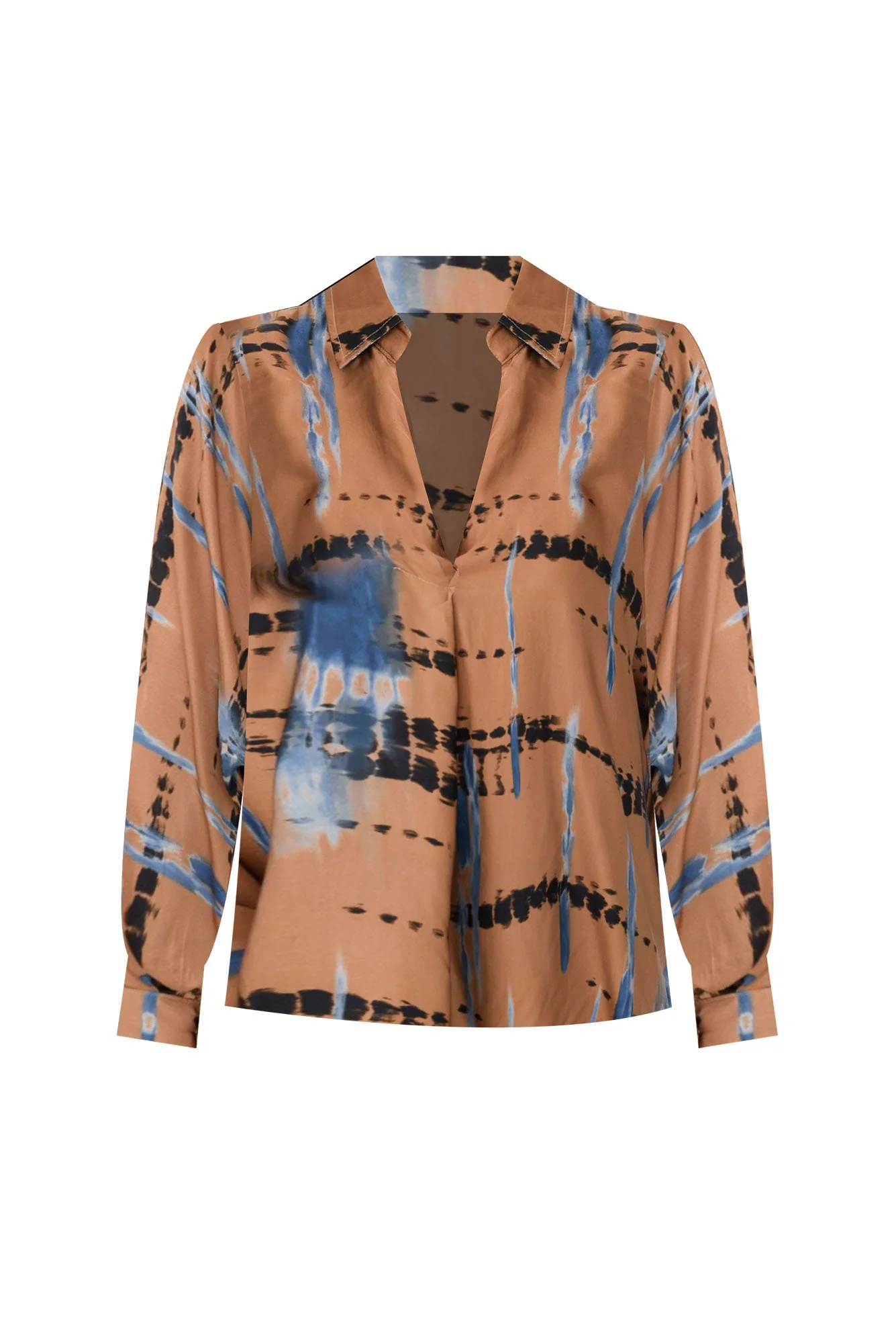 Monroe Tan Abstract Silk Blend Top