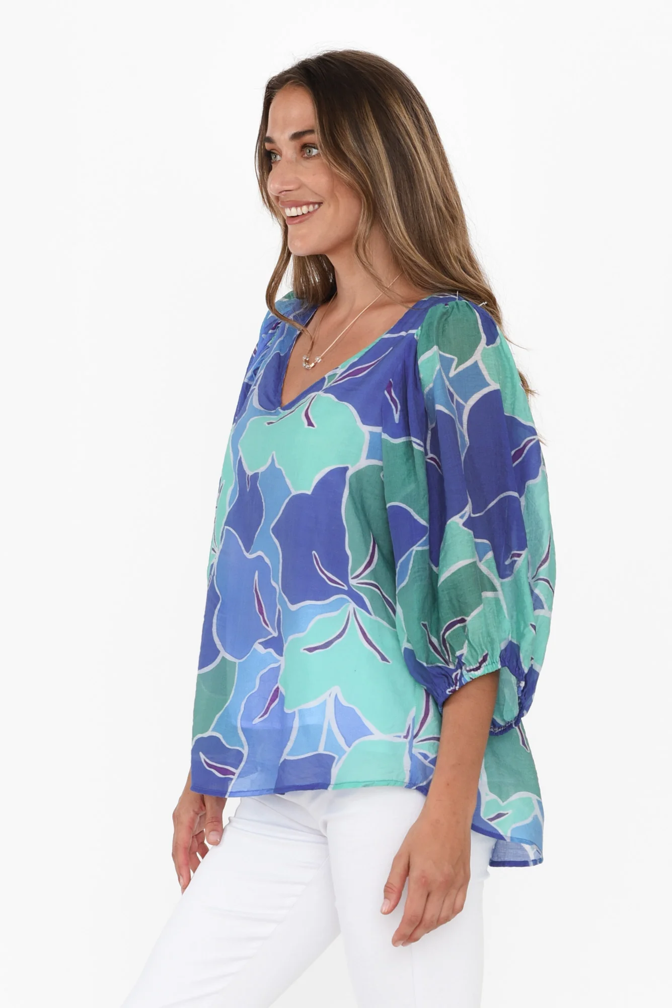 Misma Cobalt Floral V Neck Top