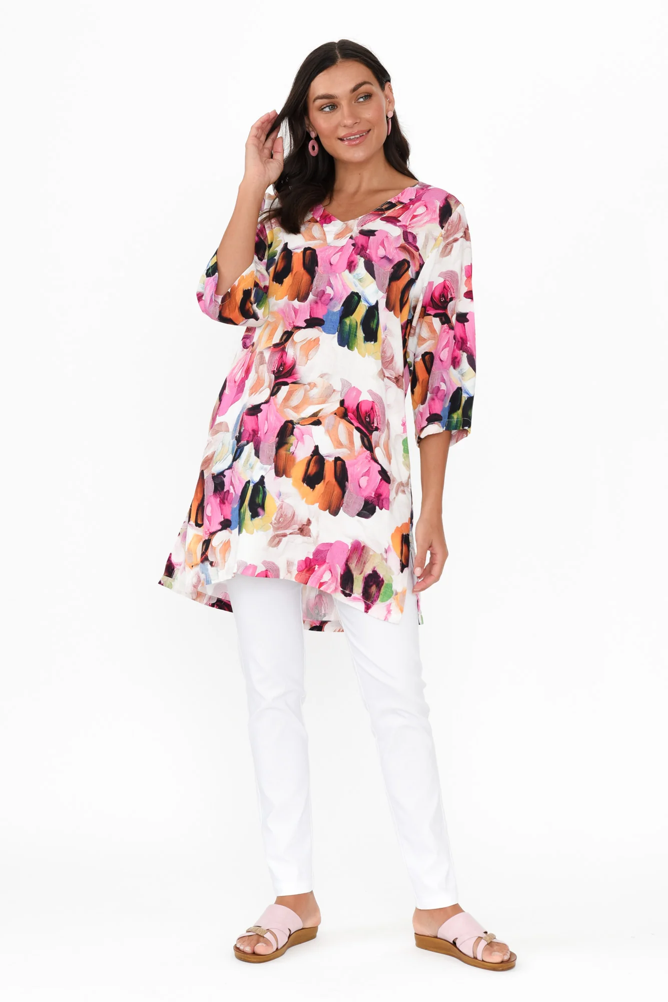 Enzo Purple Floral V Neck Tunic