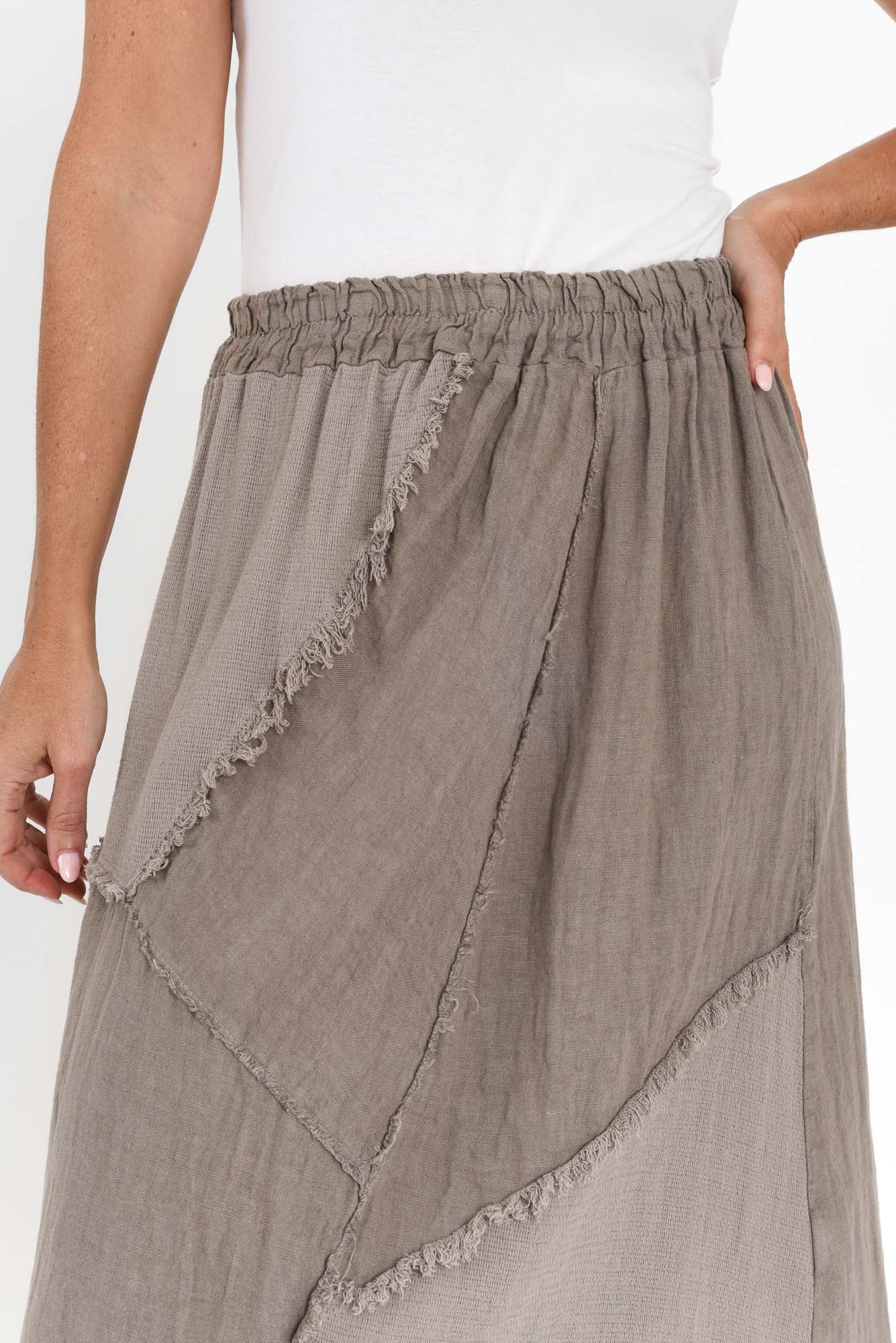 Lunar Taupe Linen Frayed Skirt