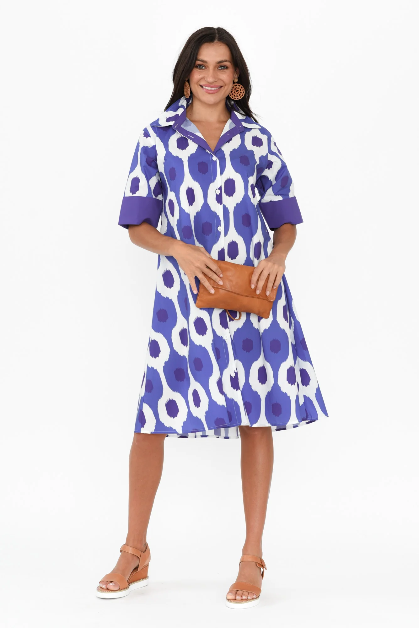 Cardiff Blue Abstract Spot Cotton Poplin Dress