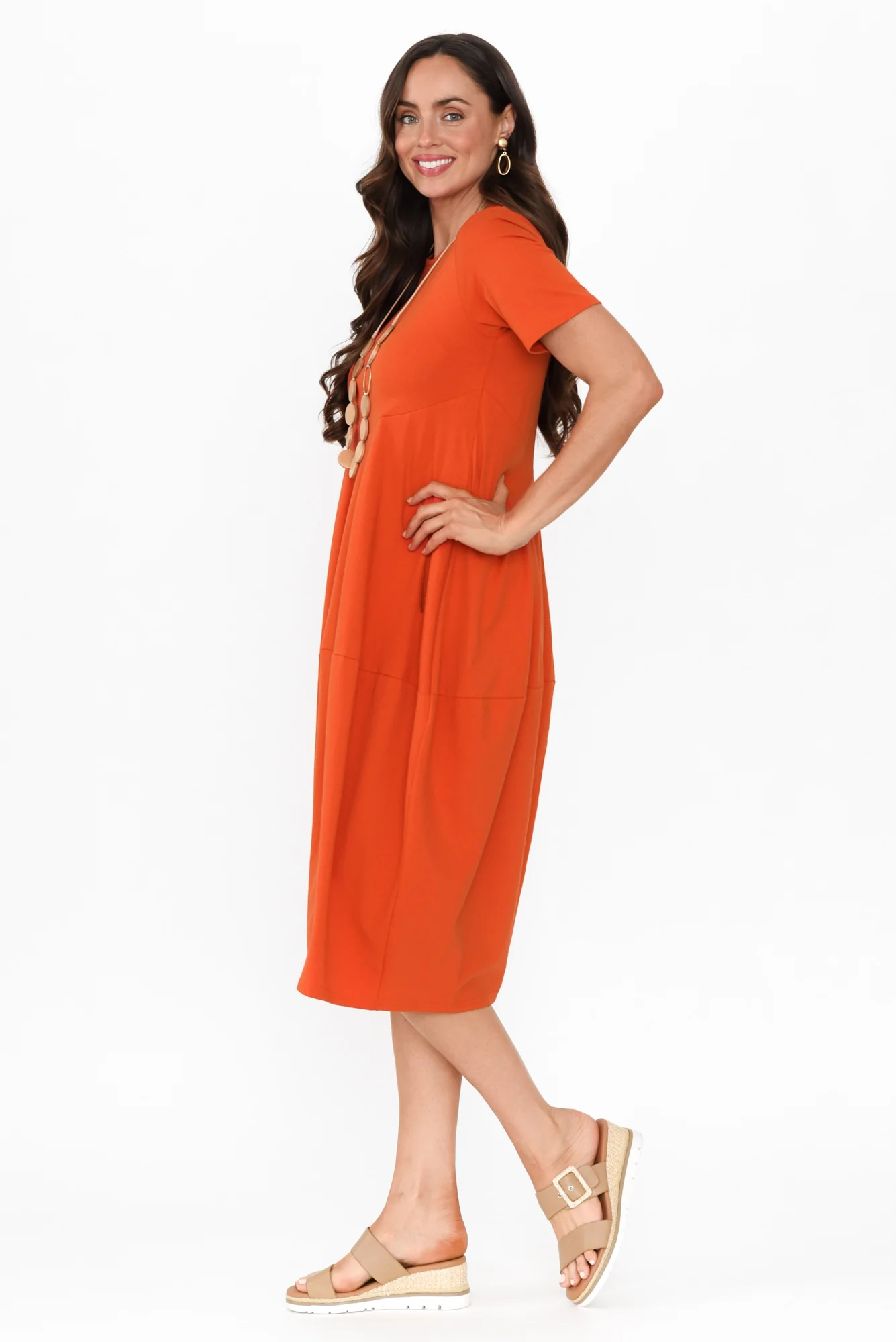 Morgan Orange Diagonal Seam Dress