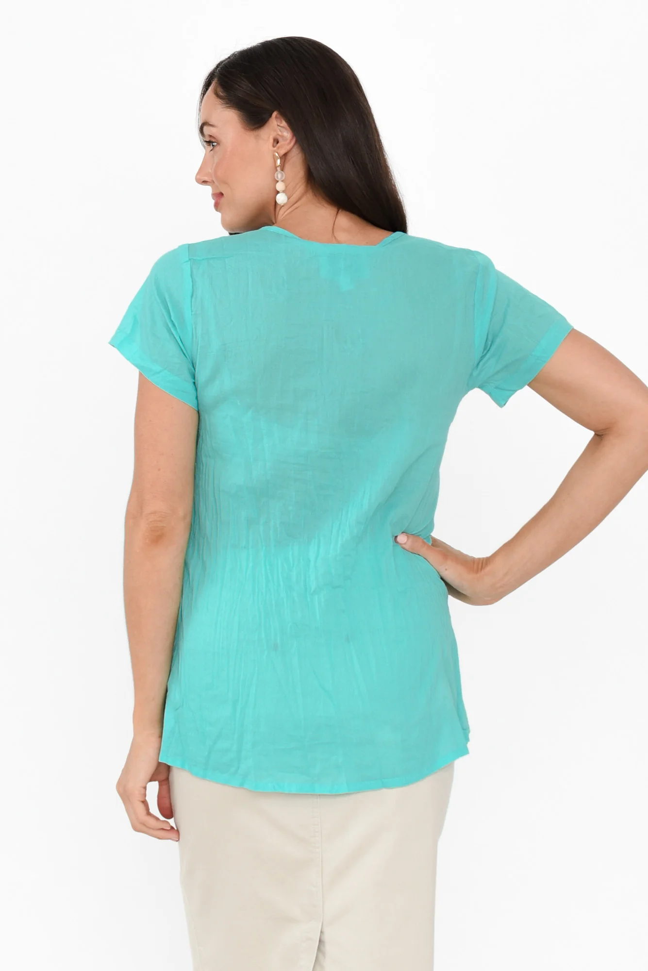 Fia Ice Blue Crinkle Cotton Top