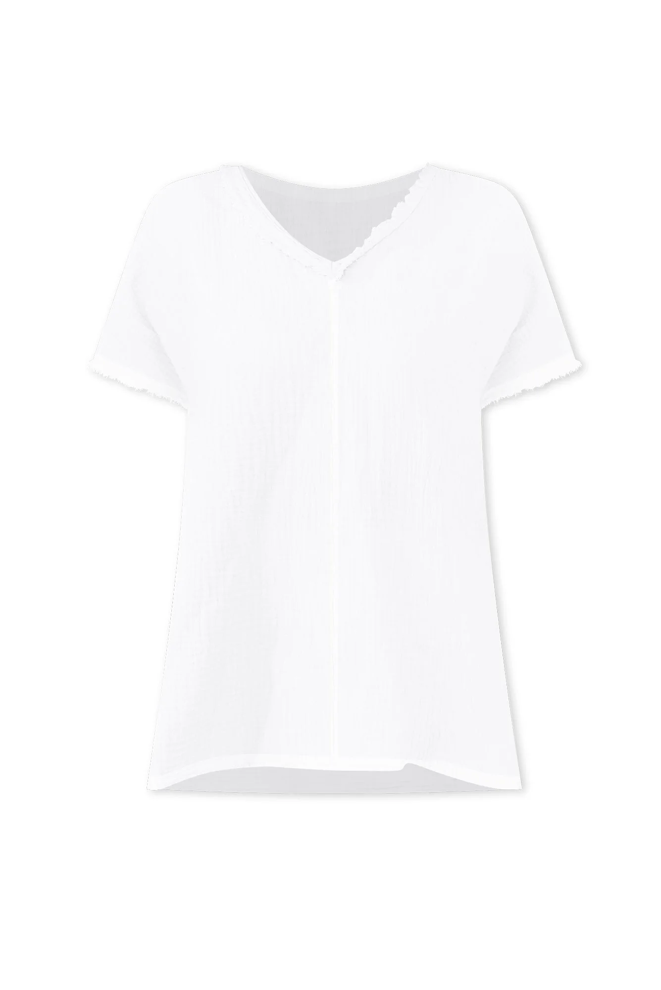 Haltia White Cotton Cheesecloth V Neck Top