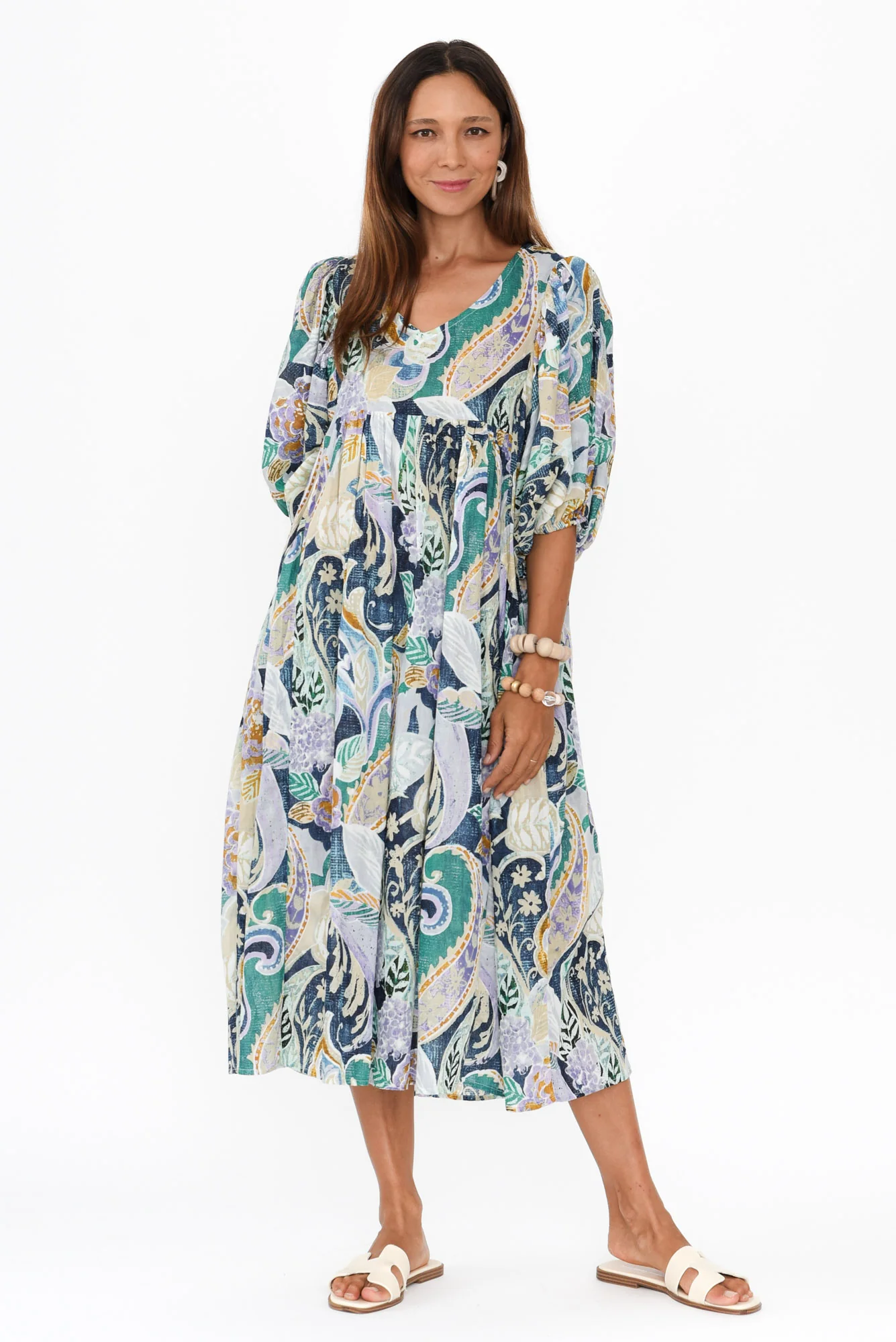Amalia Blue Paisley Cotton Dress