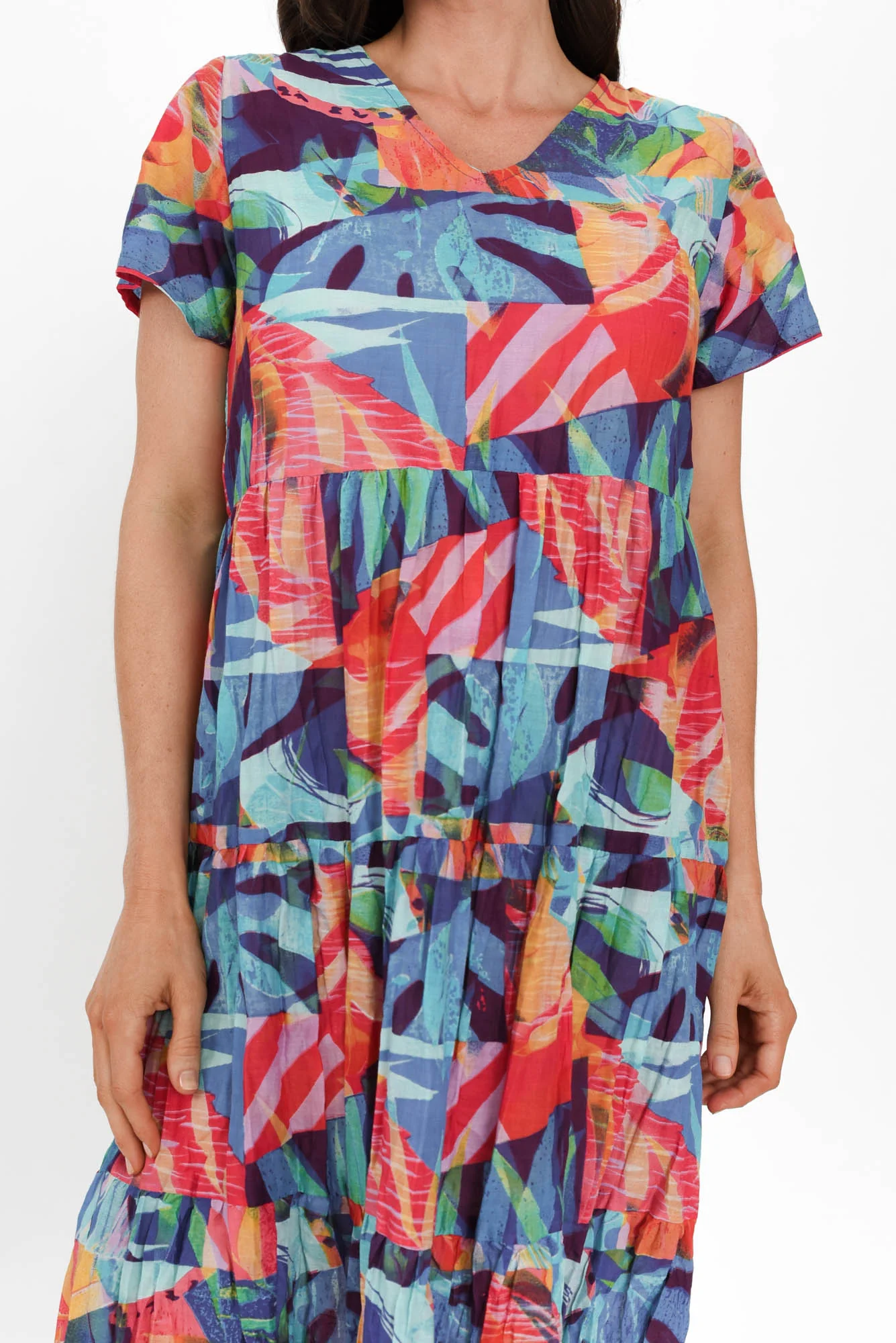 Lania Turquoise Garden Crinkle Cotton Dress