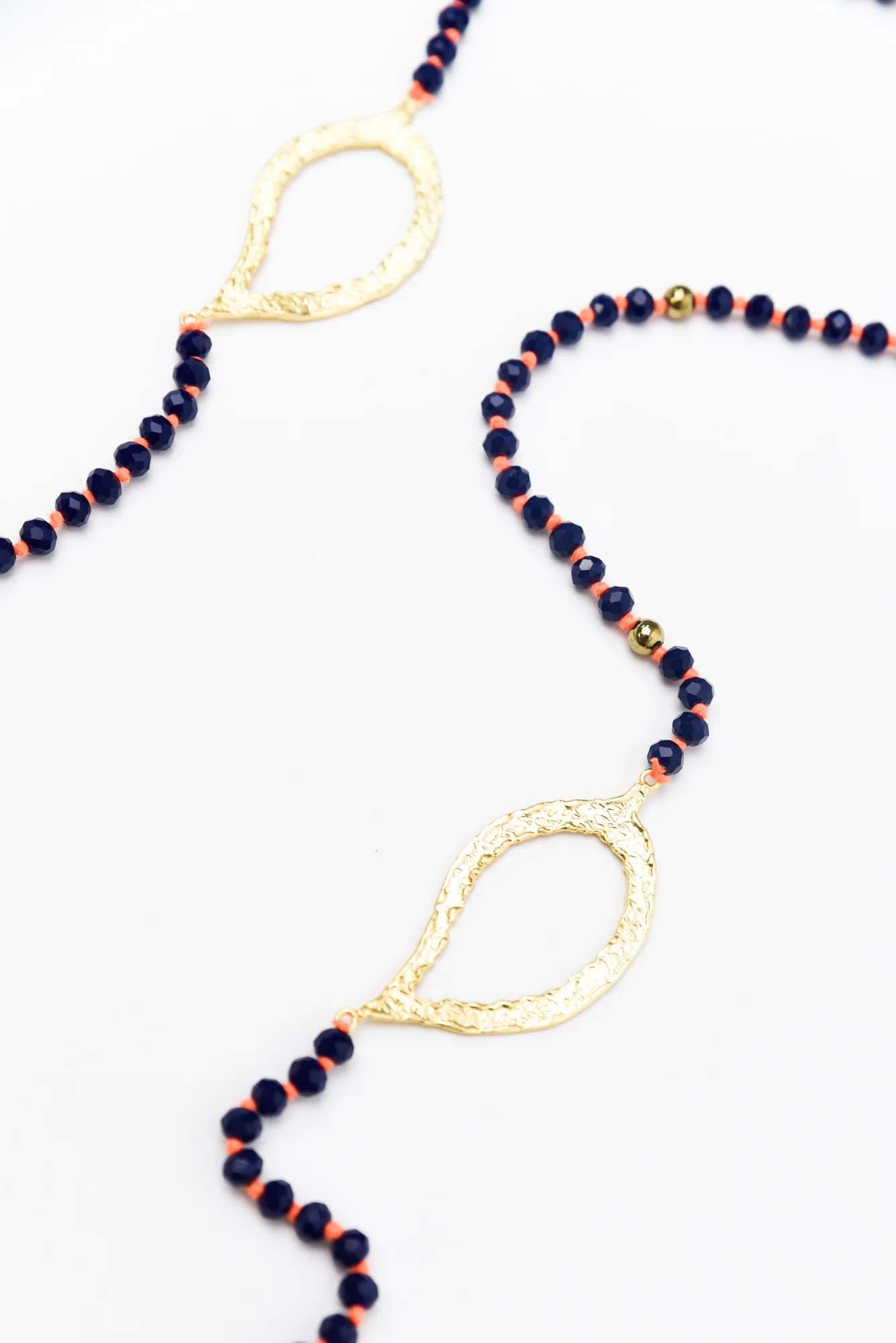 Zaire Navy Beaded Leaf Necklace