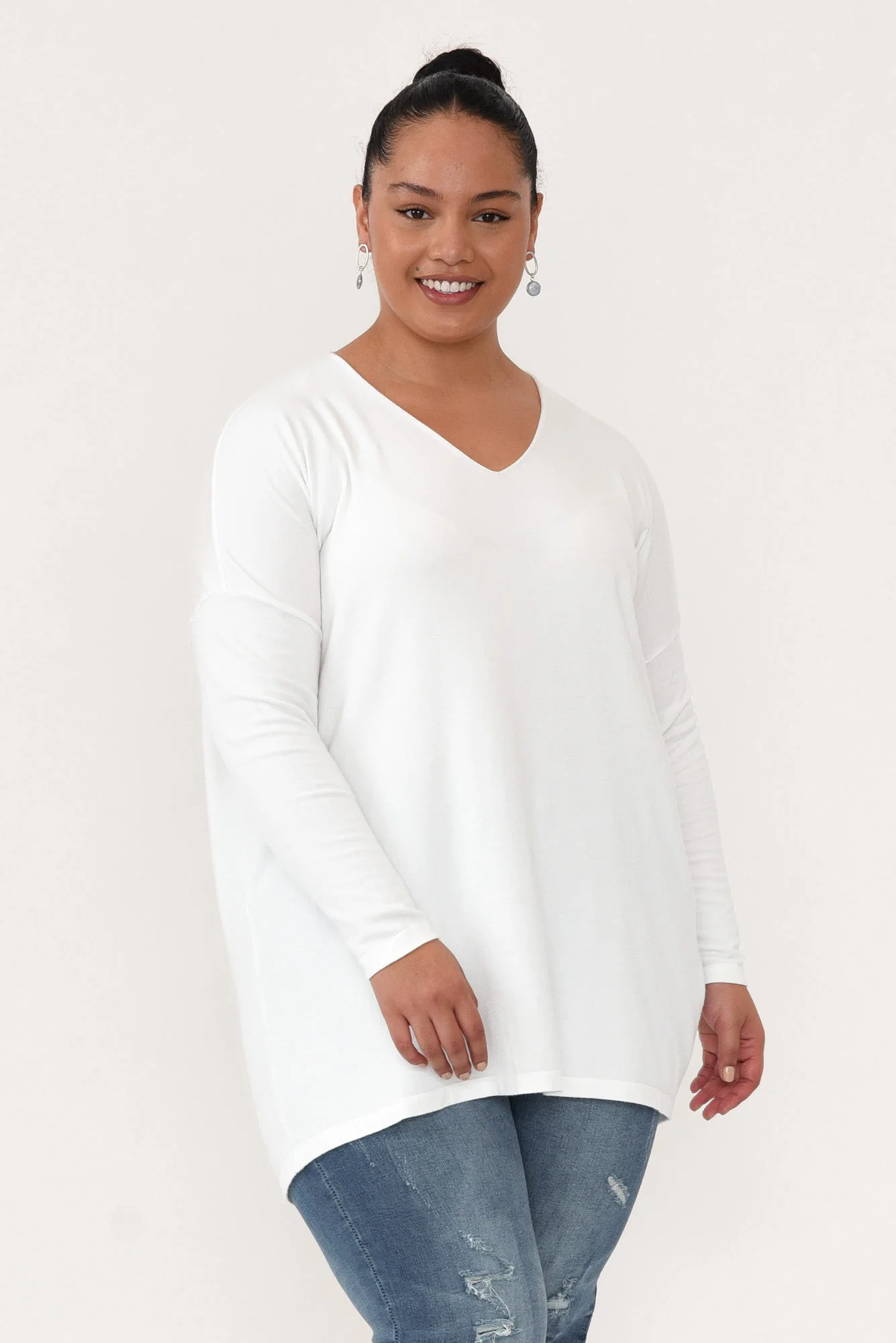 Piper White V Neck Knit Jumper