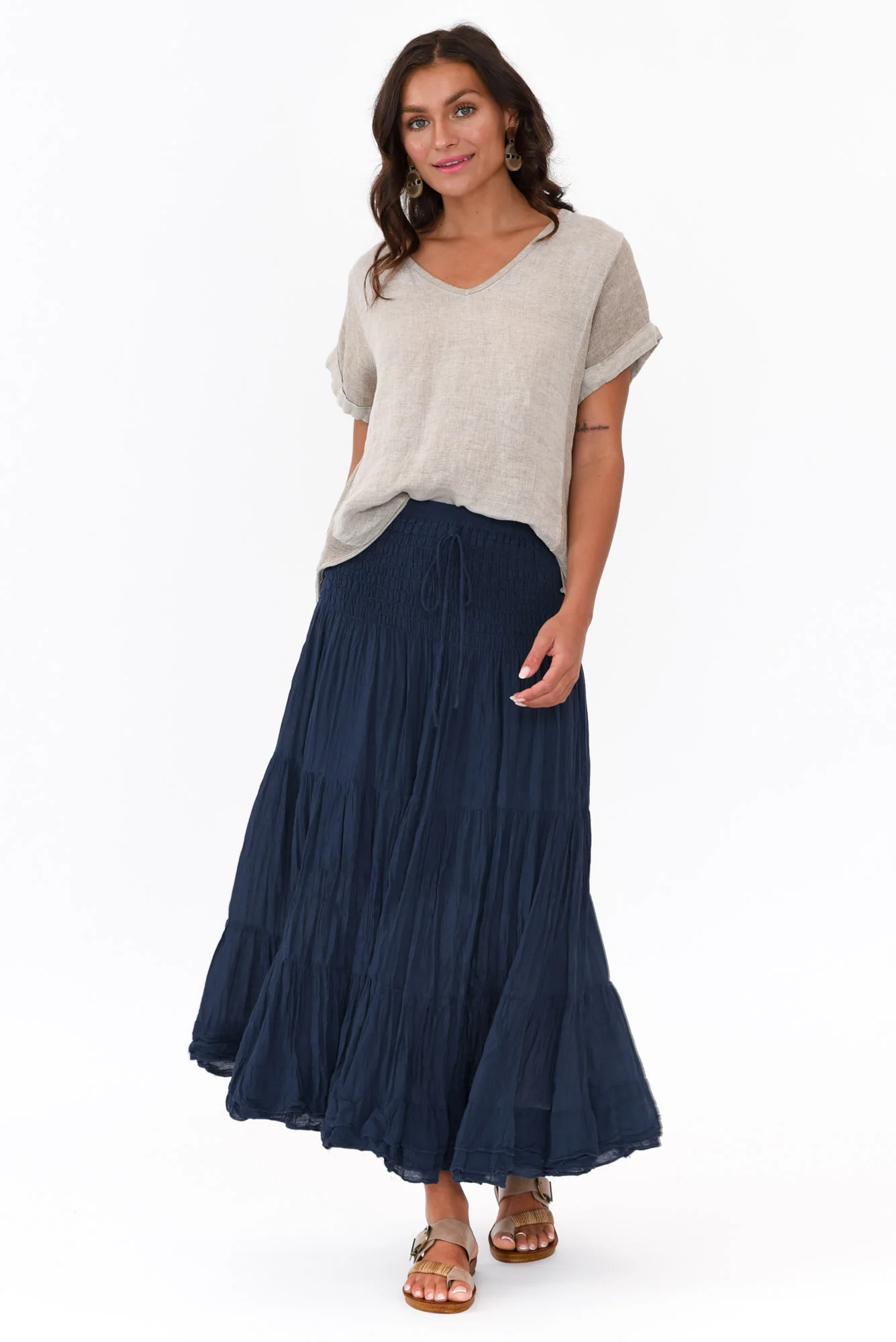 Dorian Beige Linen Cotton Top