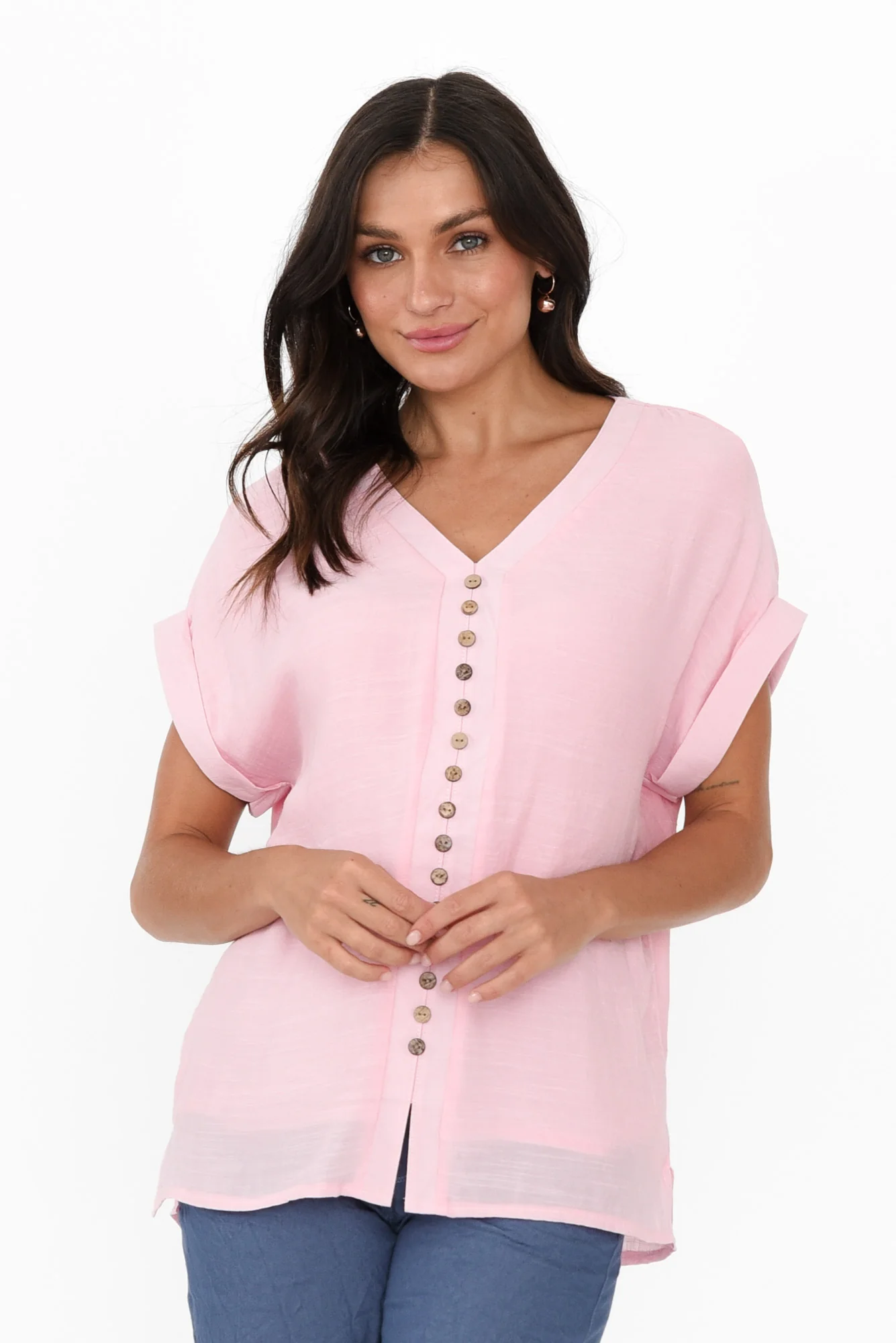 Miray Light Pink Button Top