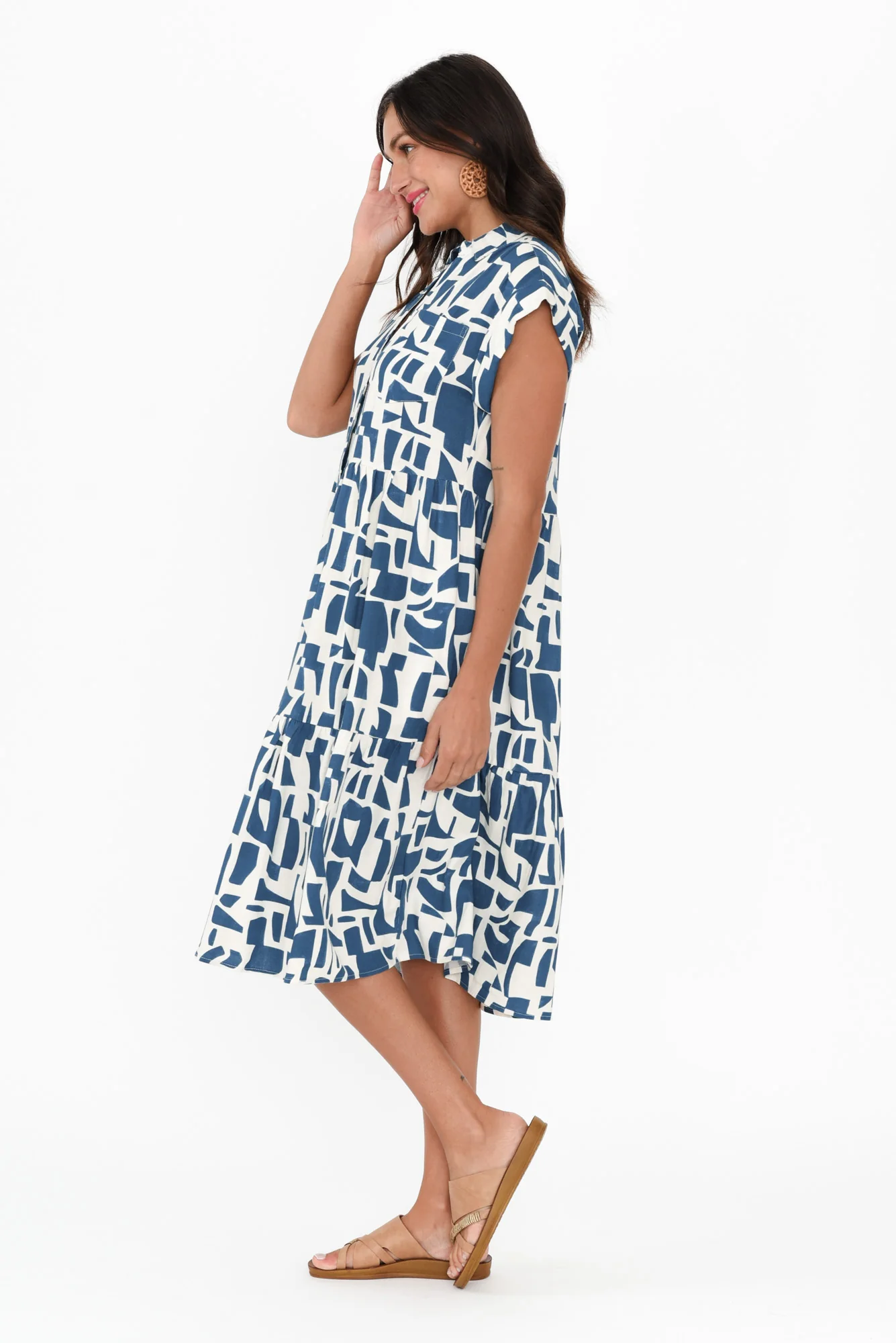 Zurich Blue Geo Collared Tier Dress