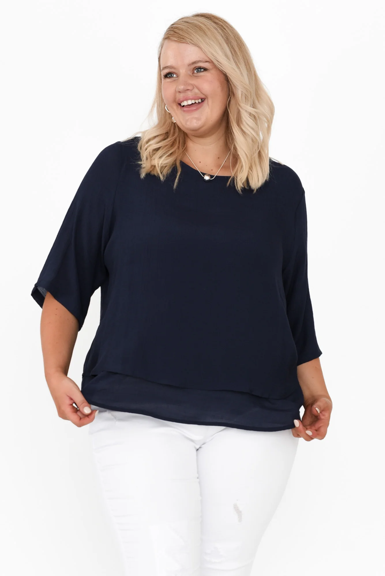 Liora Navy Layered Top