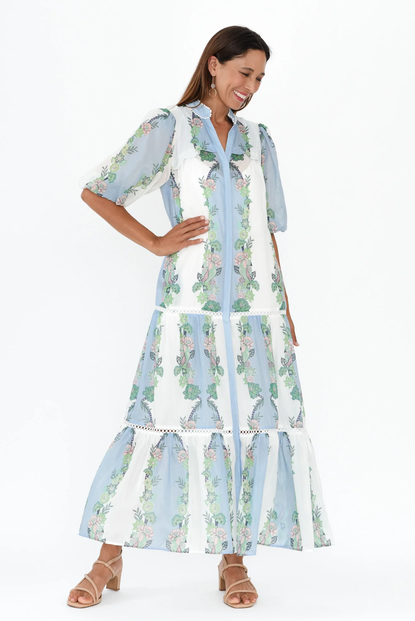 Kaylani Blue Paradise Cotton Silk Dress