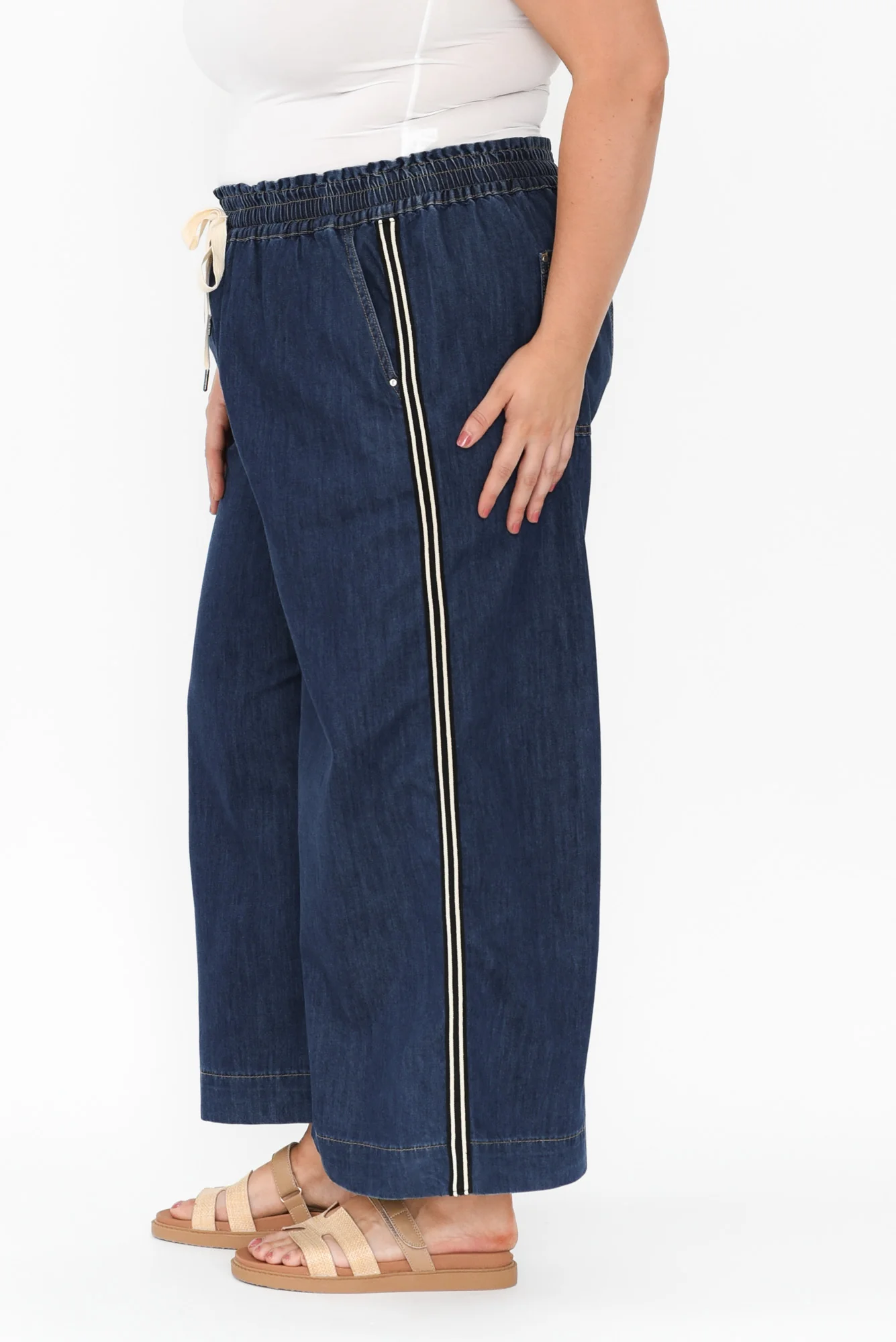 Greta Dark Denim Stripe Wide Leg Pants