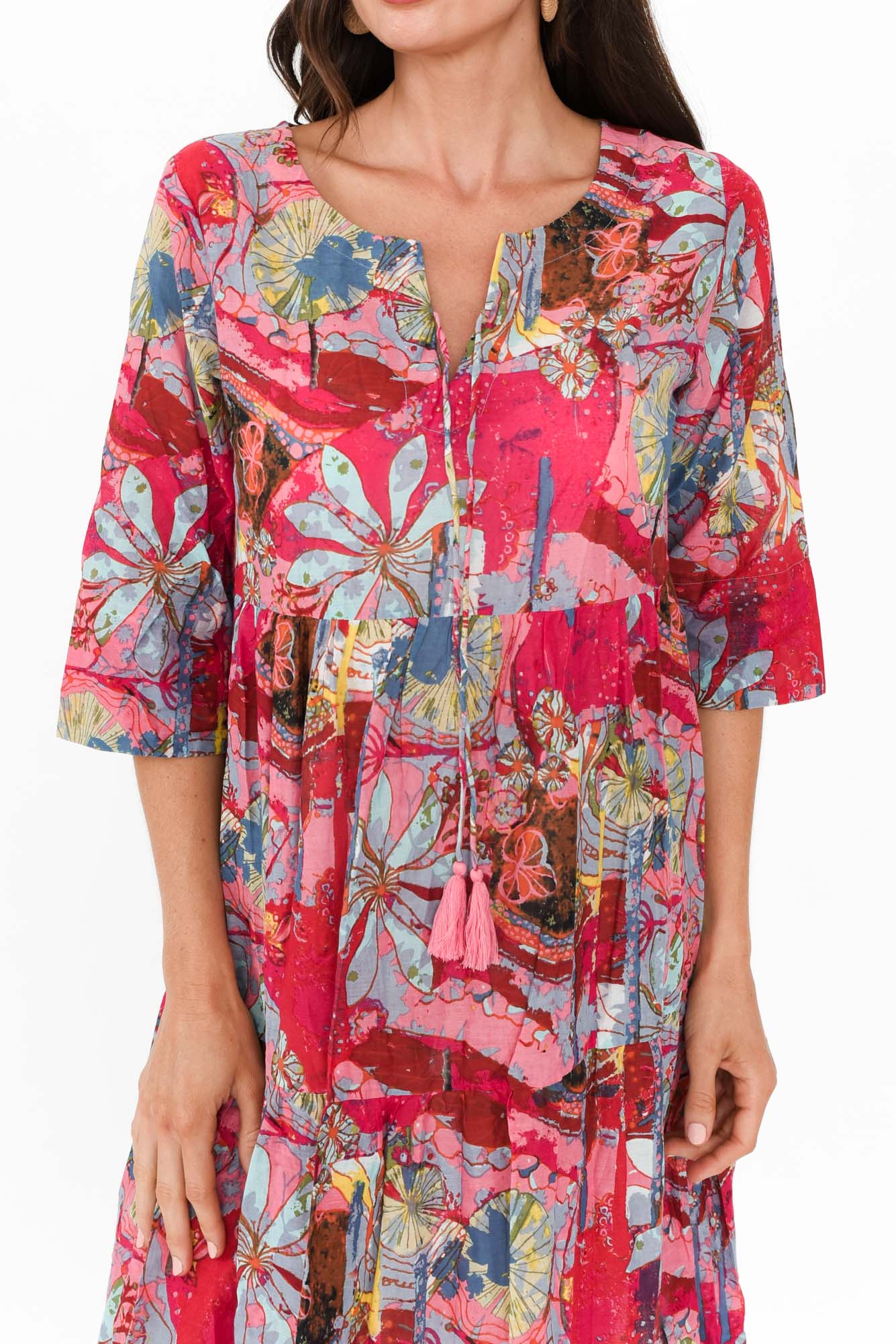 Milana Pink Mosaic Crinkle Cotton Dress