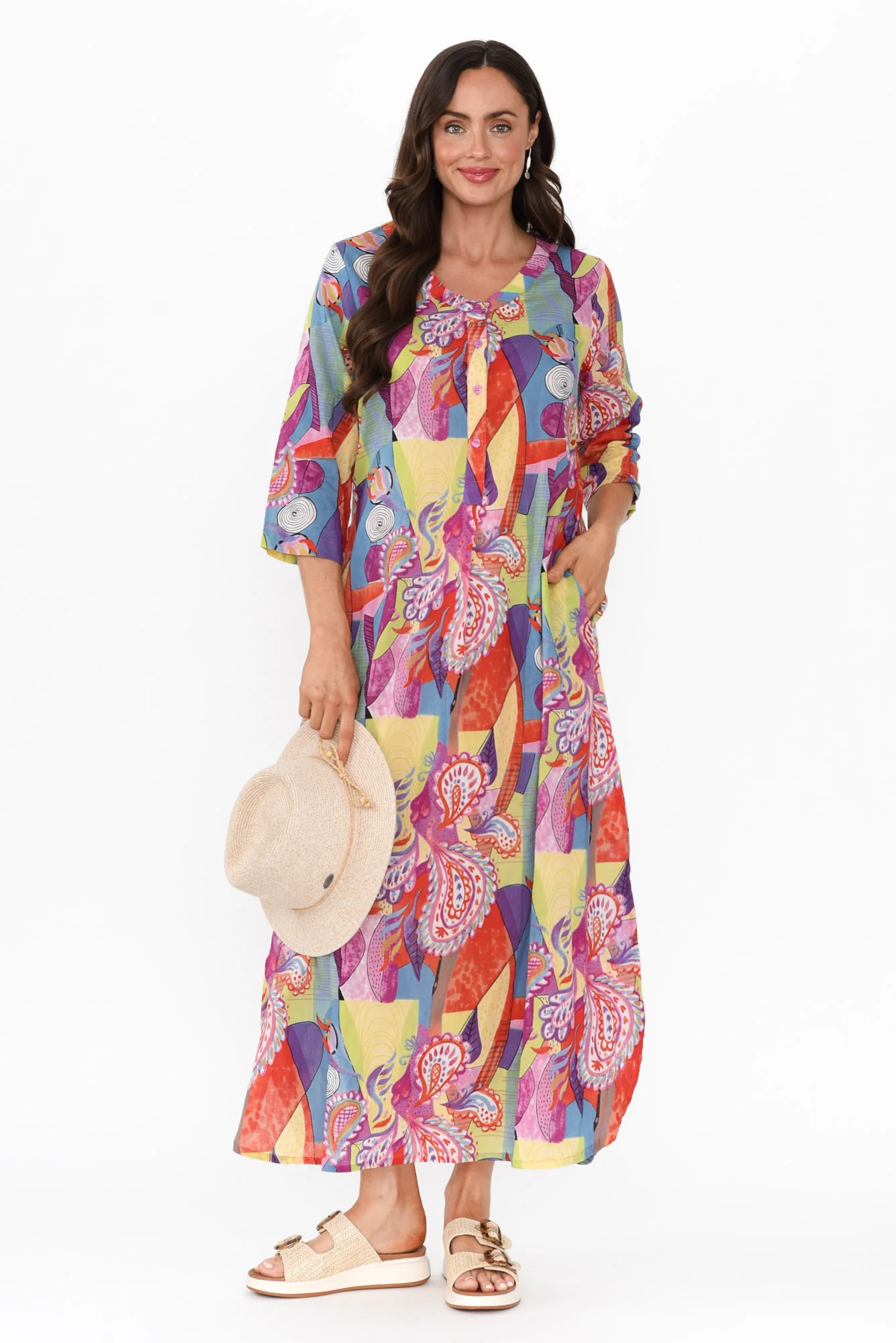 Apia Orange Geo Cotton Maxi Dress