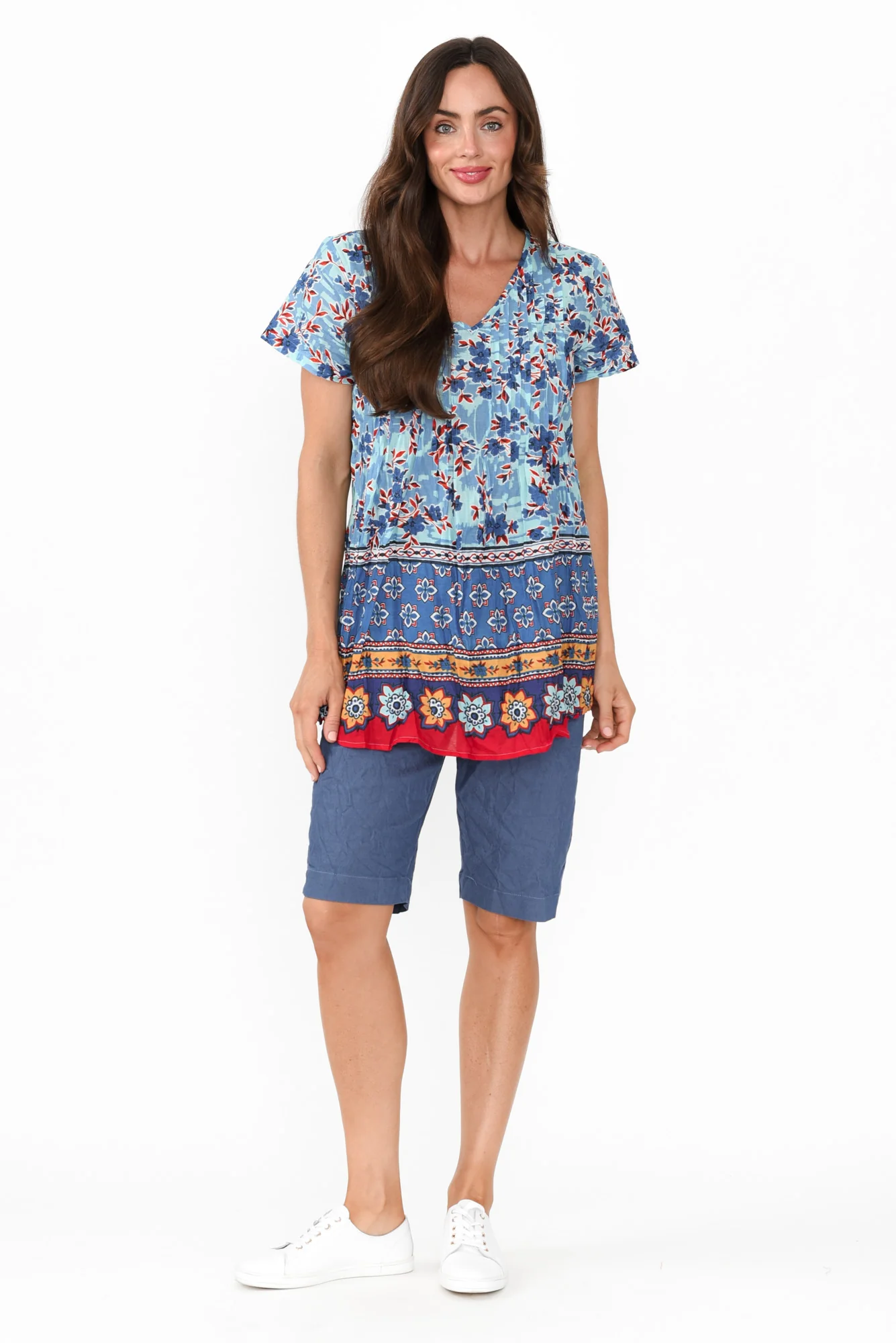 Fia Sky Blue Floral Crinkle Cotton Top