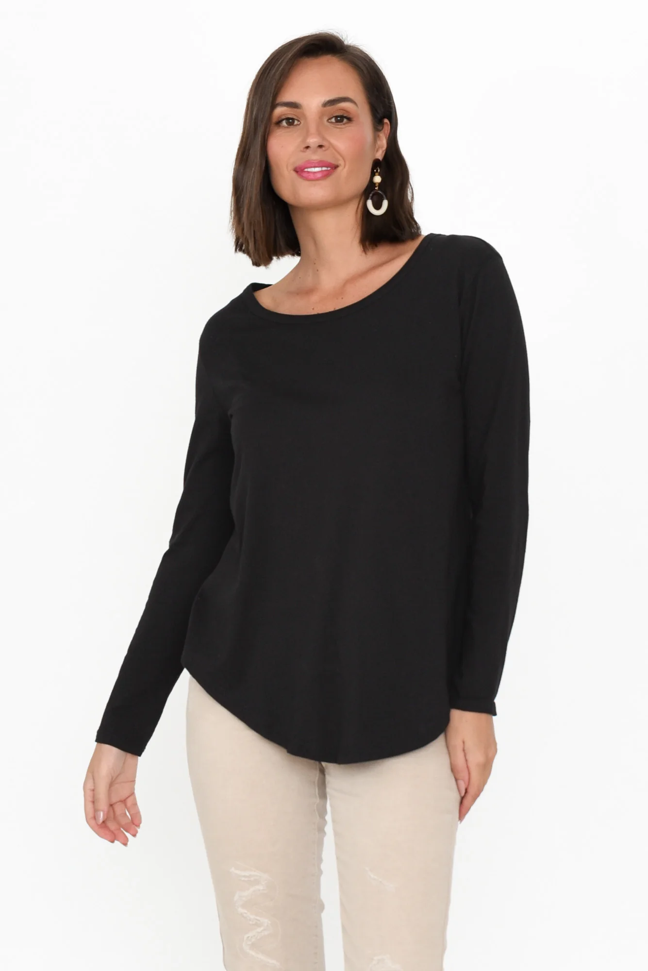 Megan Black Cotton Long Sleeve Top