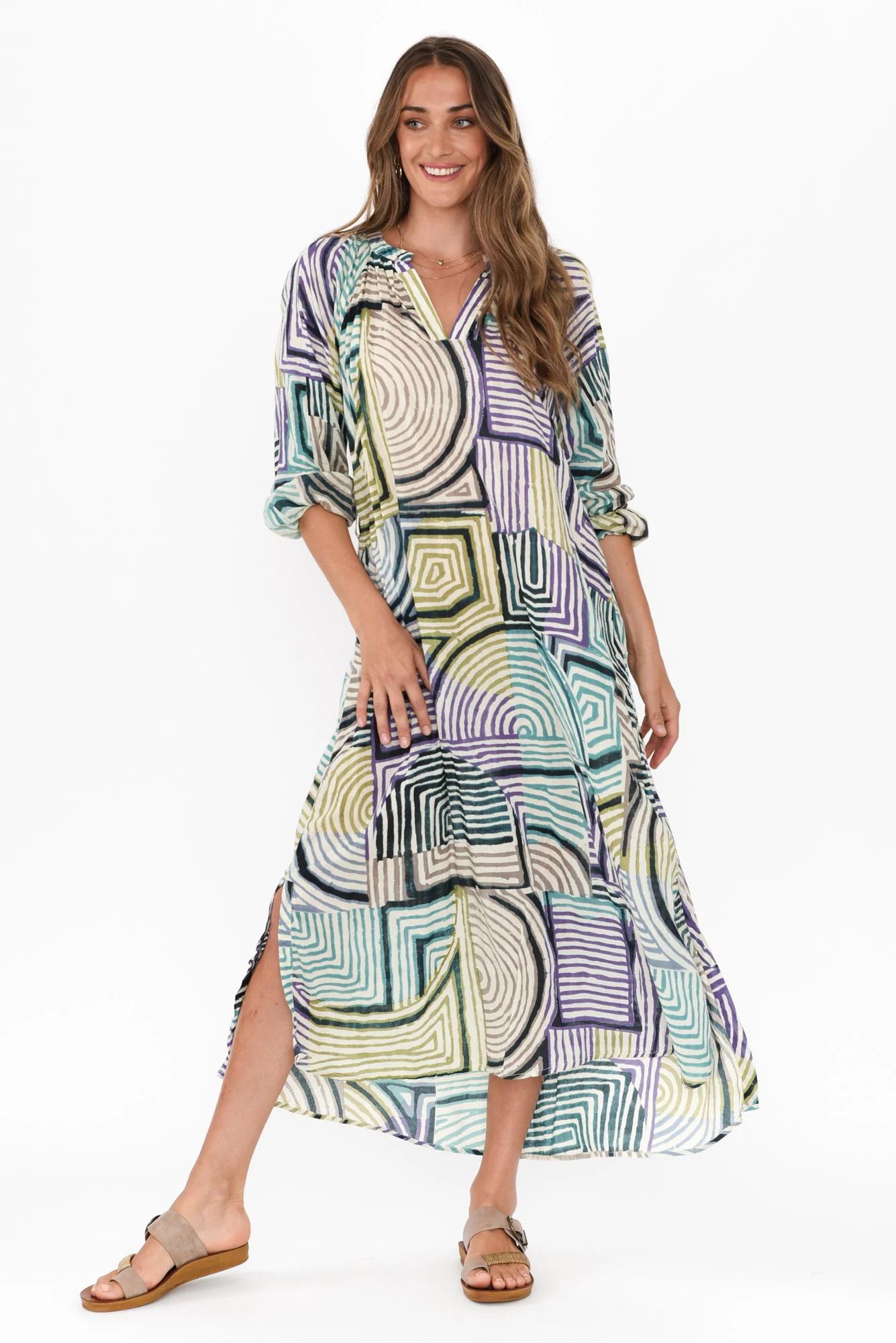 Liliana Green Ripple Cotton Kaftan