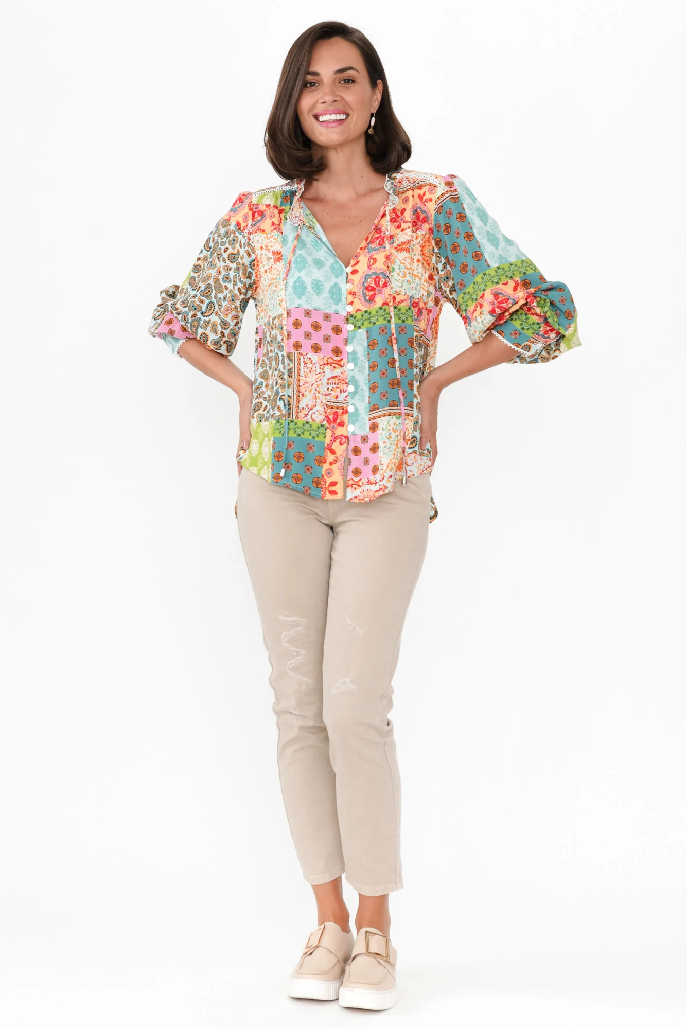 Sidra Yellow Mosaic Button Blouse